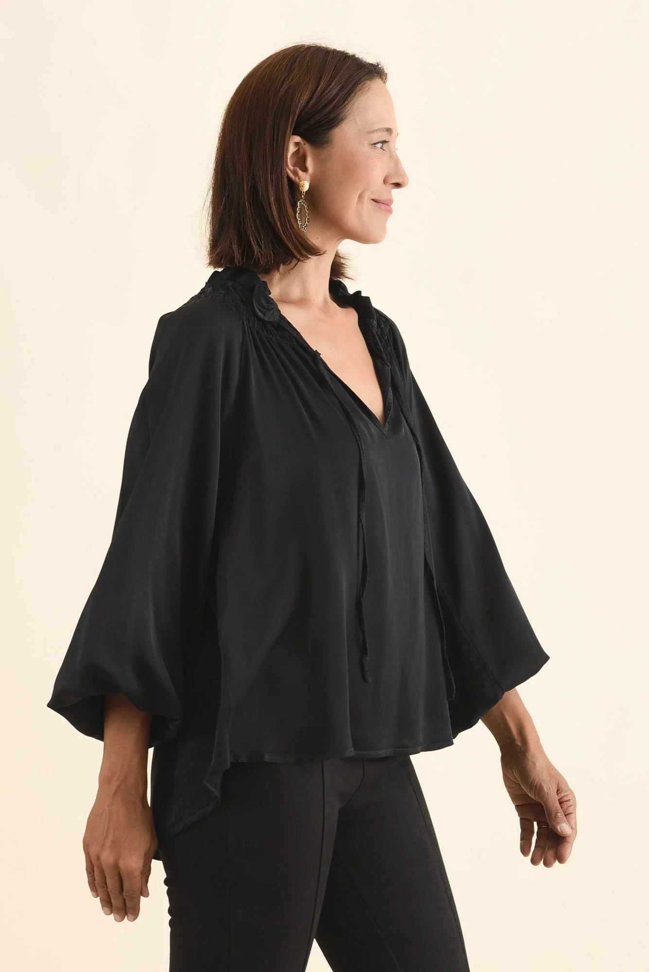Isaac Black Silk Ruched Top - Image 3