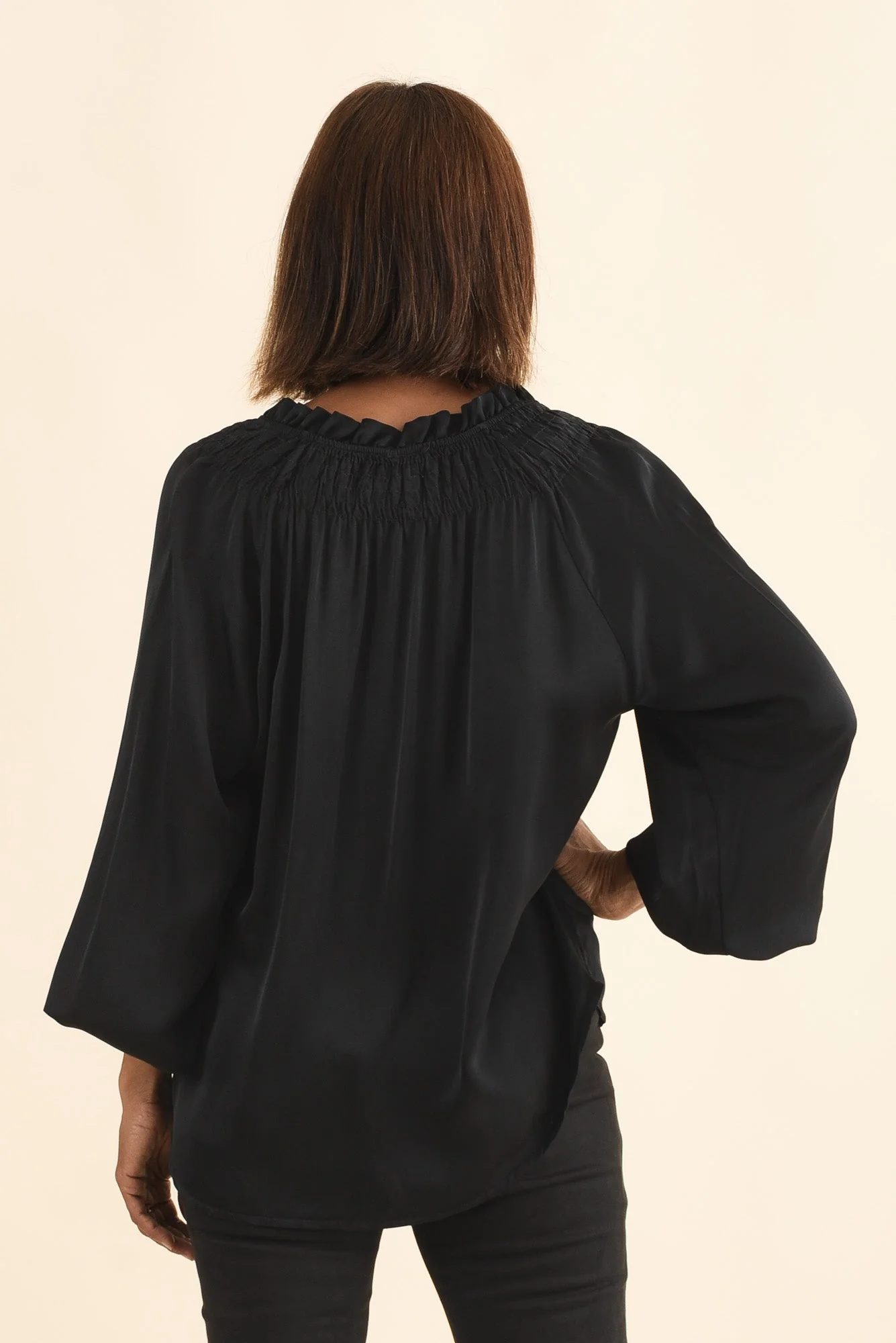 Isaac Black Silk Ruched Top - Image 4