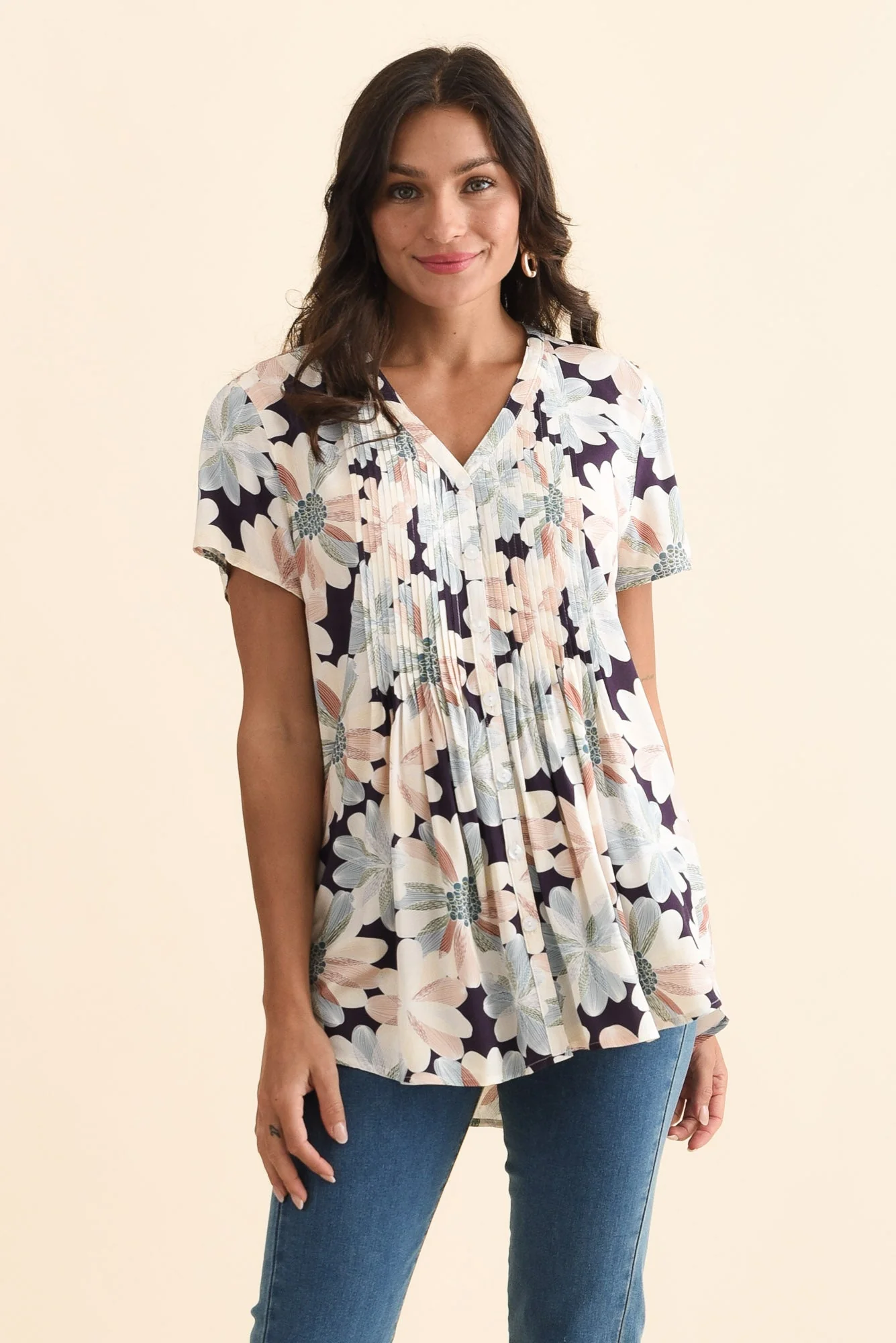 Isobel Blue Flower Button Top - Image 2