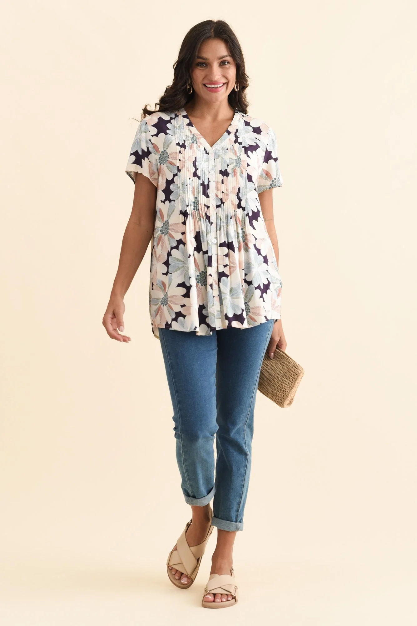 Isobel Blue Flower Button Top - Image 3