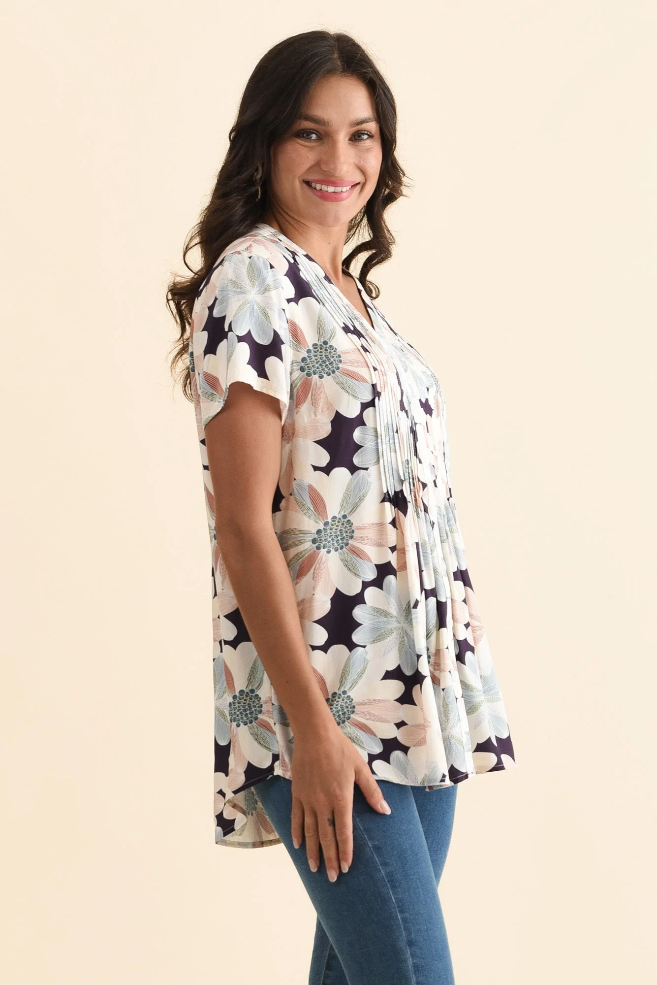 Isobel Blue Flower Button Top - Image 4