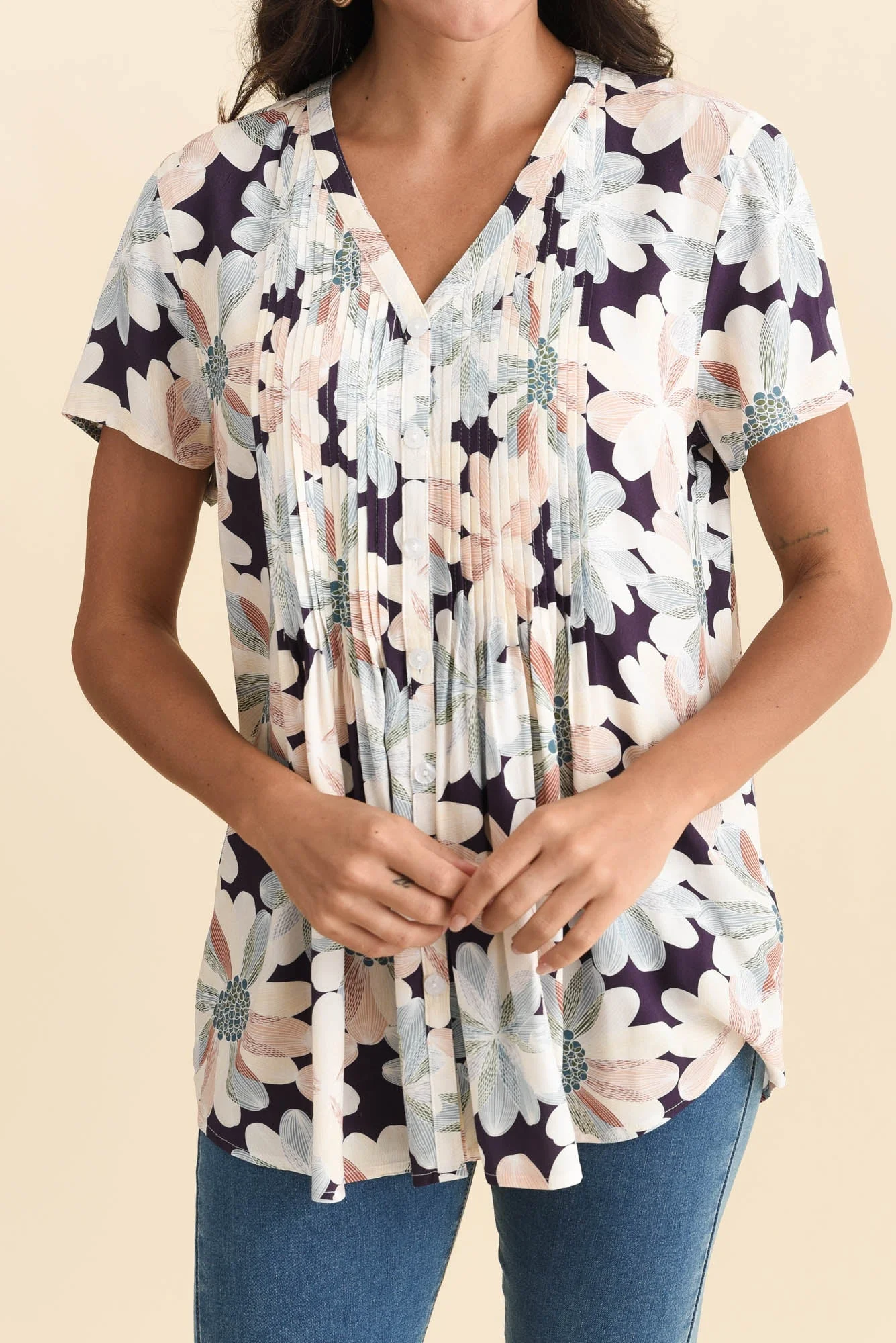 Isobel Blue Flower Button Top - Image 6