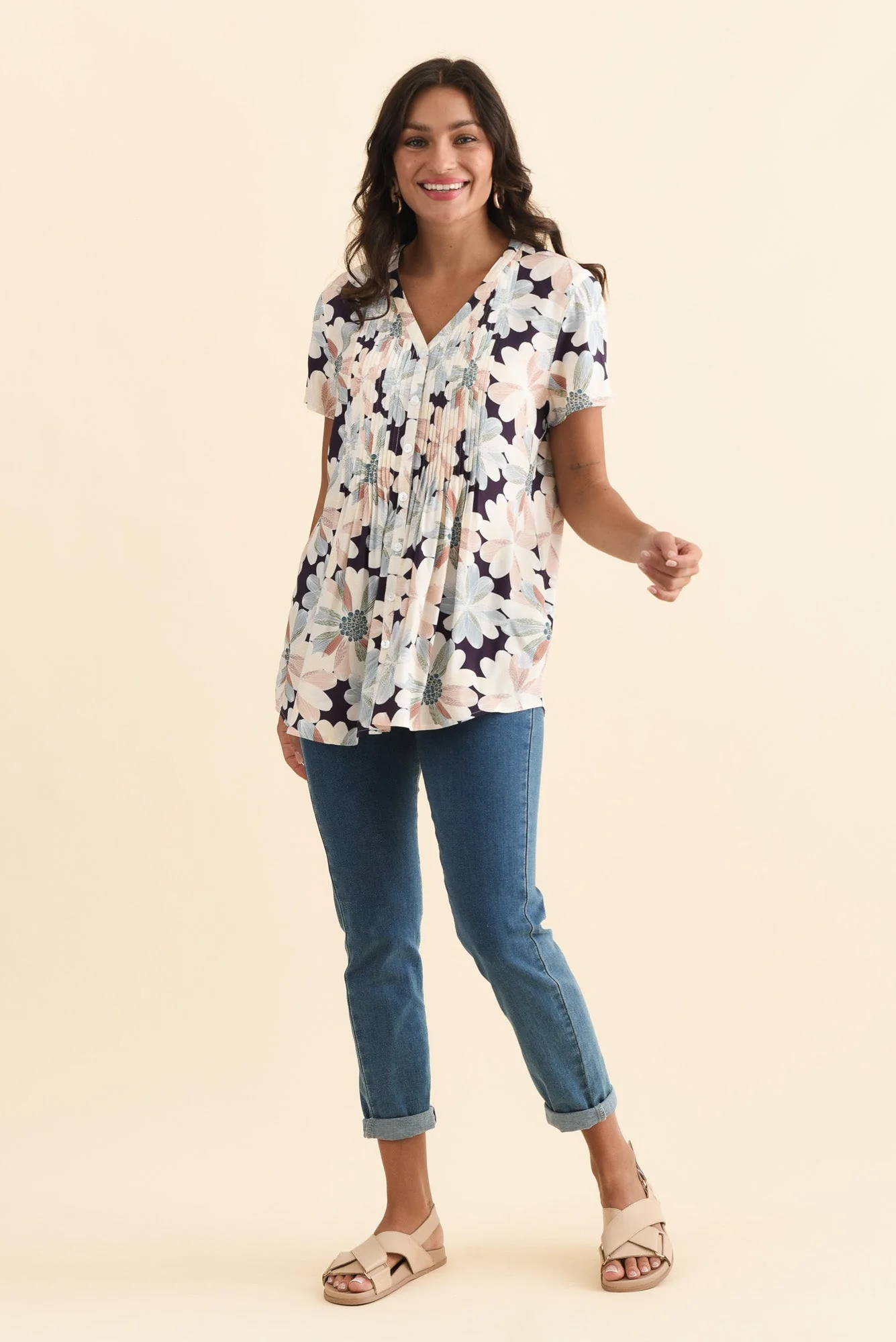 Isobel Blue Flower Button Top - Image 7