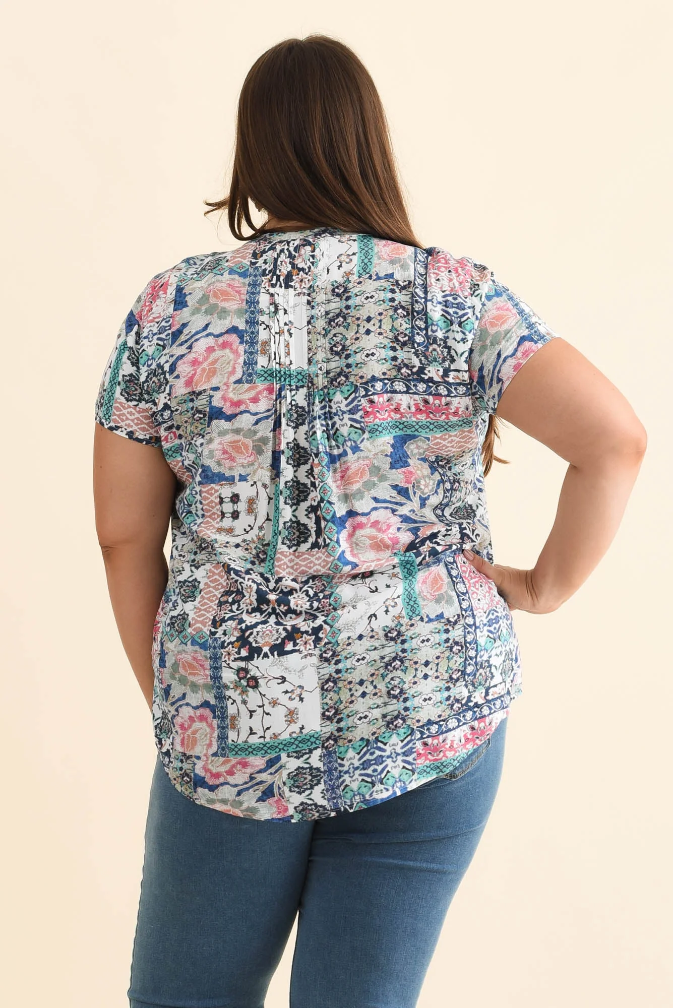 Isobel Blue Mosaic Button Top - Image 10