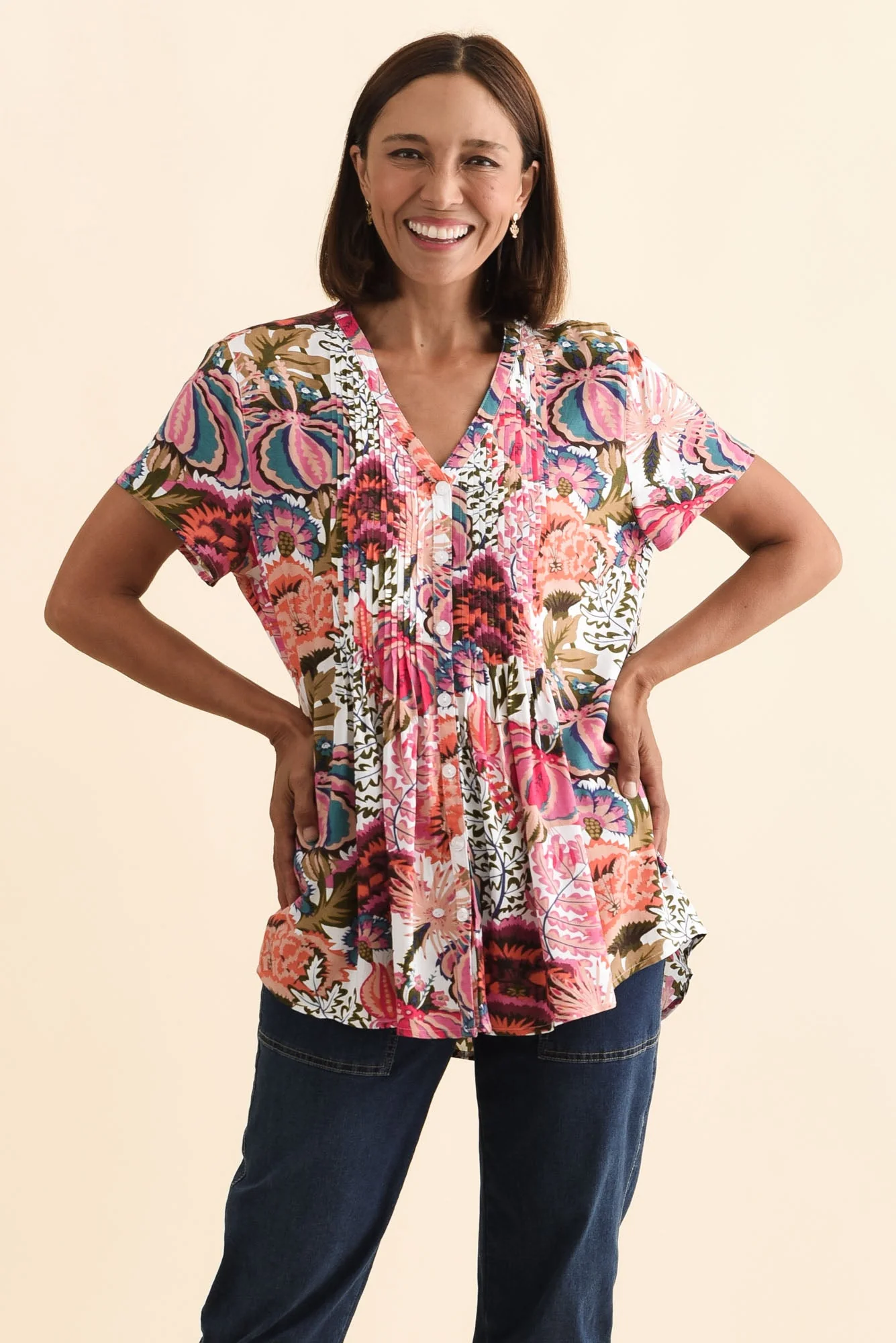 Isobel Pink Garden Button Top - Image 2