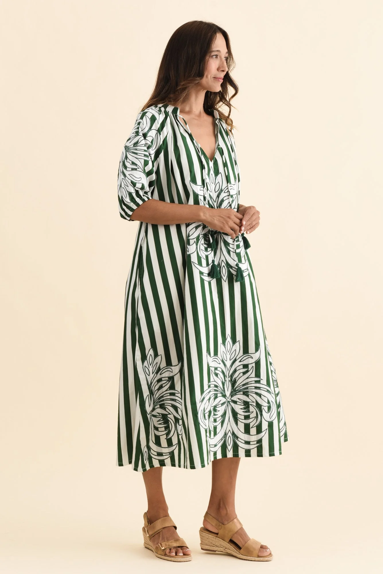 Ivanka Green Stripe Cotton Tie Dress - Image 3