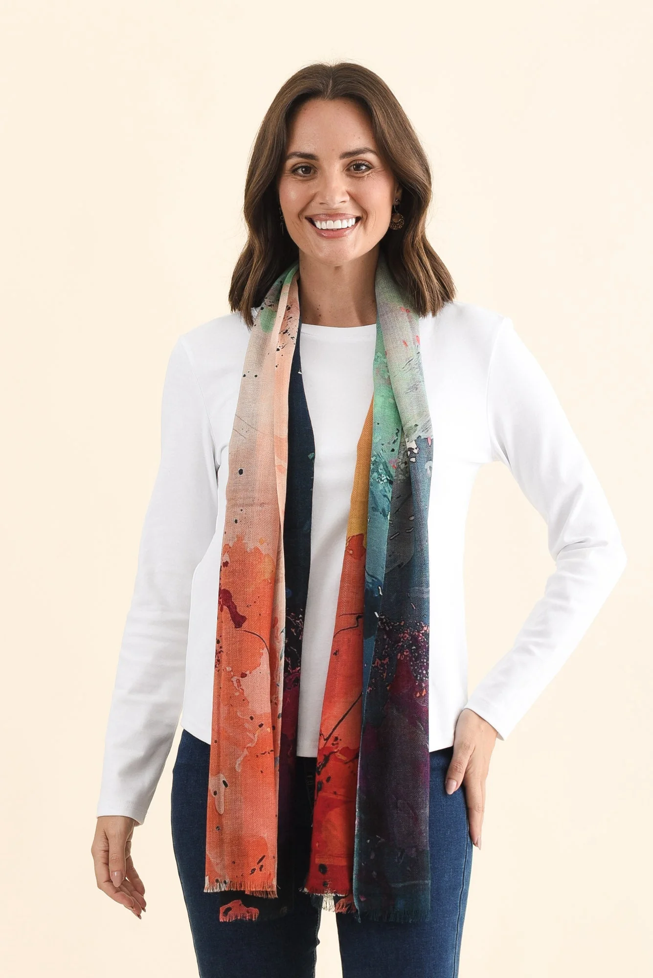 Izmir Orange Watercolor Merino Wool Scarf - Image 2
