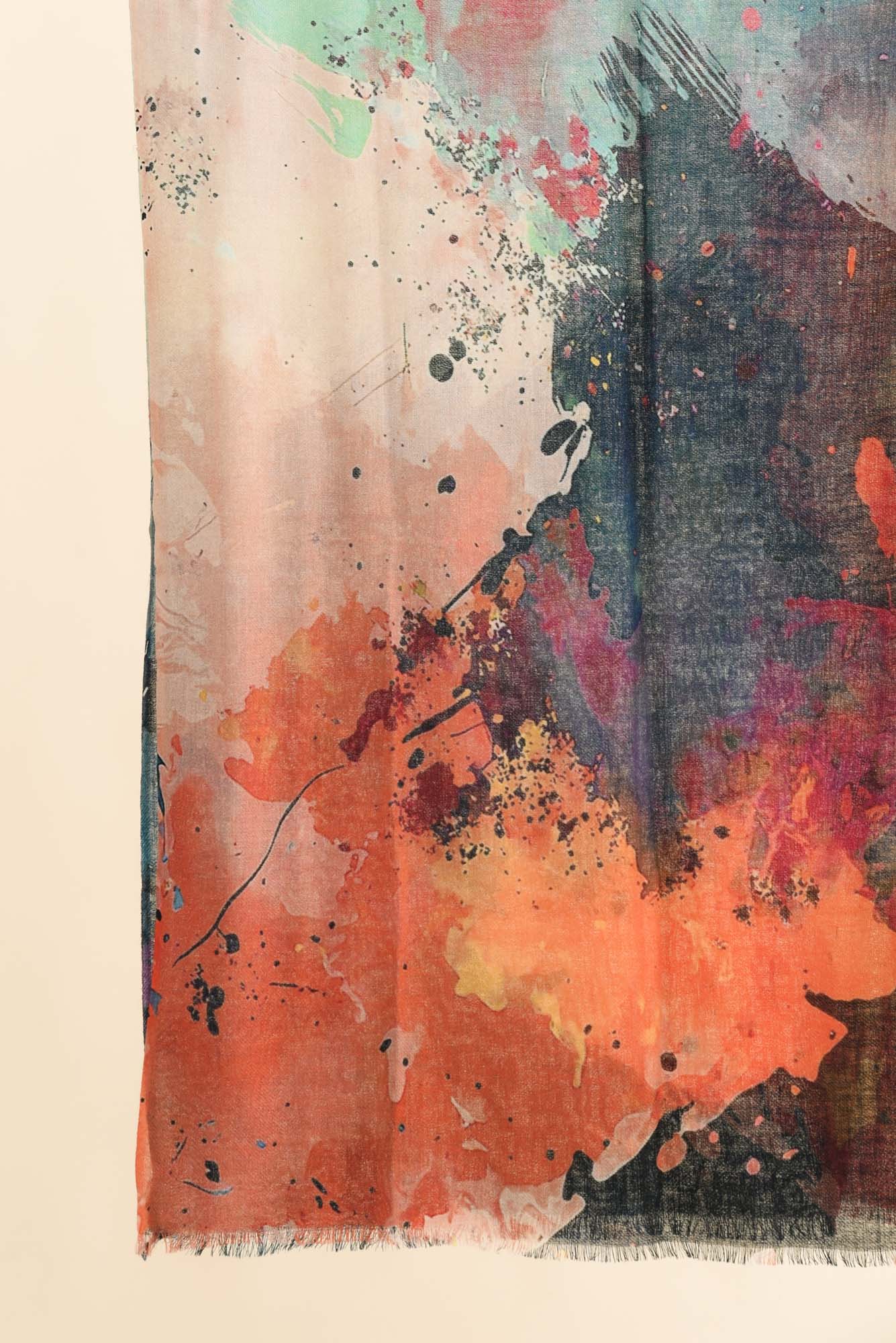 Izmir Orange Watercolor Merino Wool Scarf - Image 3