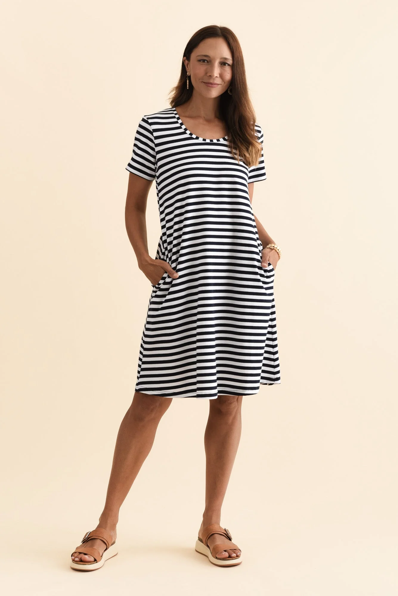 Izzy Navy Stripe Cotton Tee Dress - Image 3