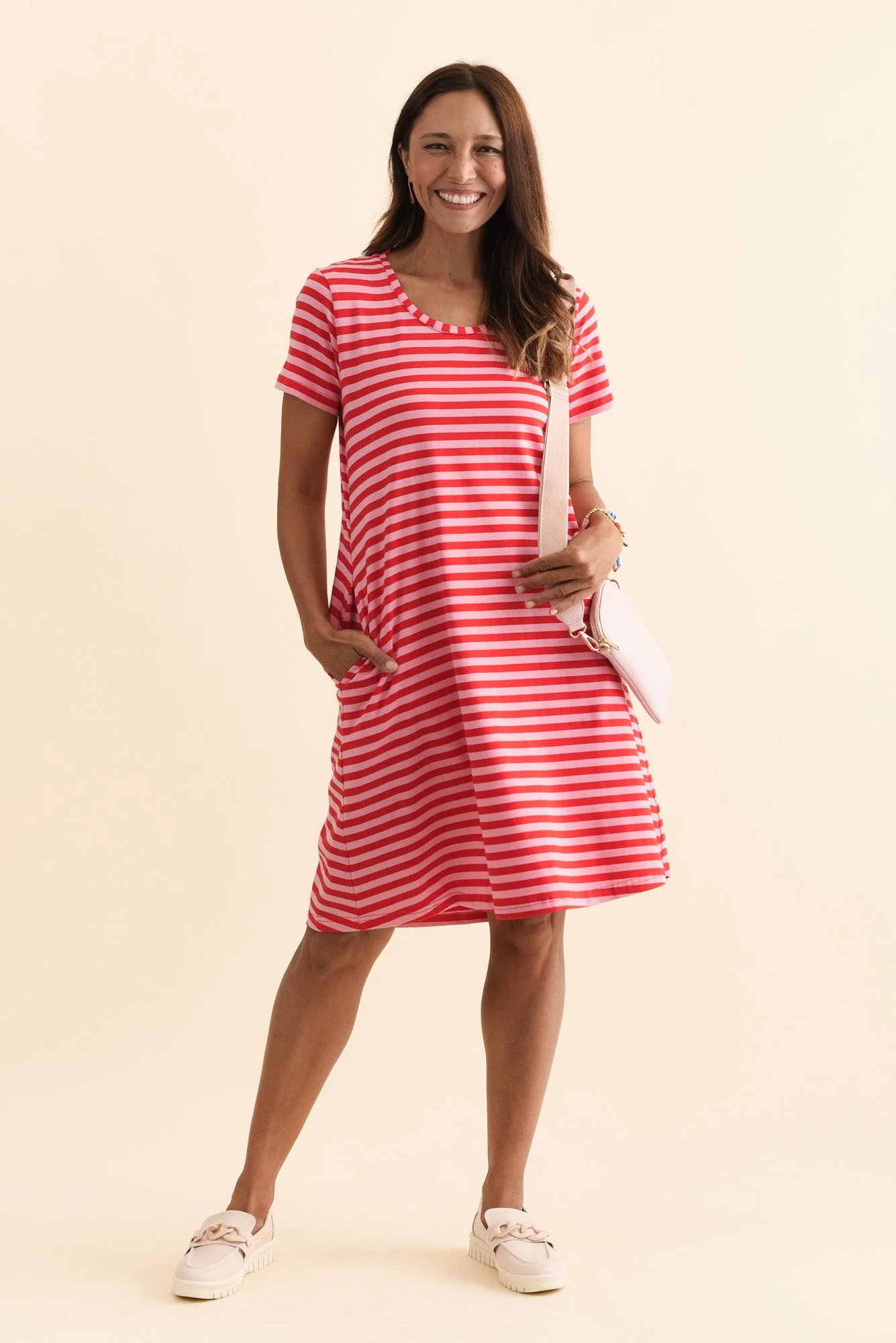 Izzy Red Stripe Cotton Tee Dress - Image 2