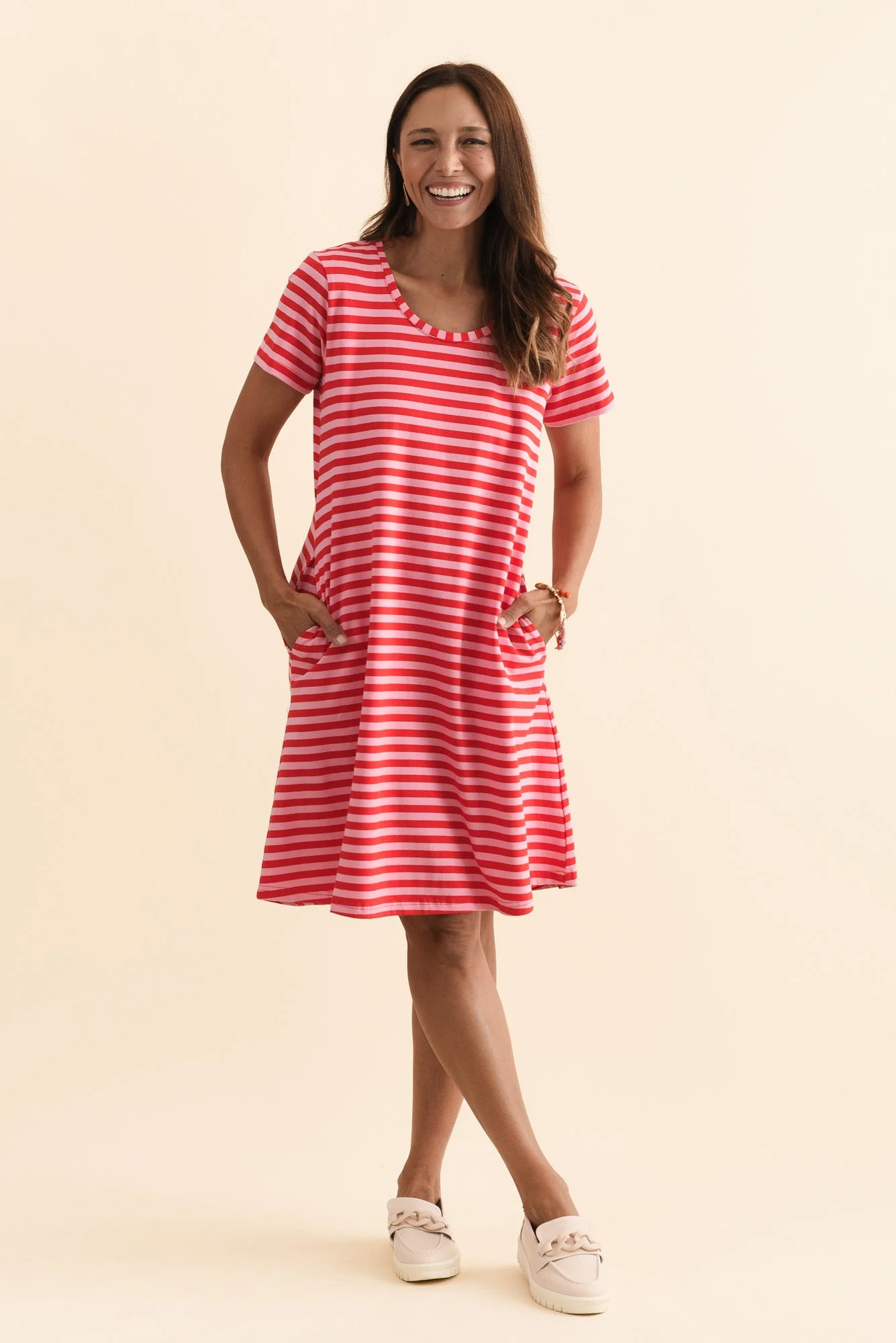 Izzy Red Stripe Cotton Tee Dress - Image 3