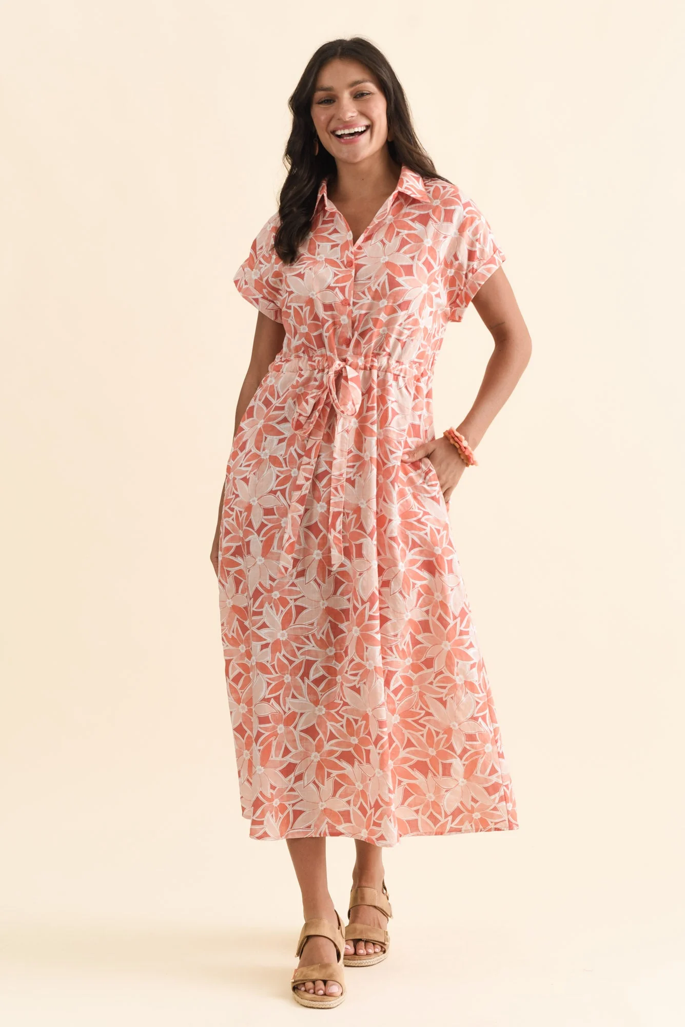 Jacqueline Red Flower Tie Dress - Image 6