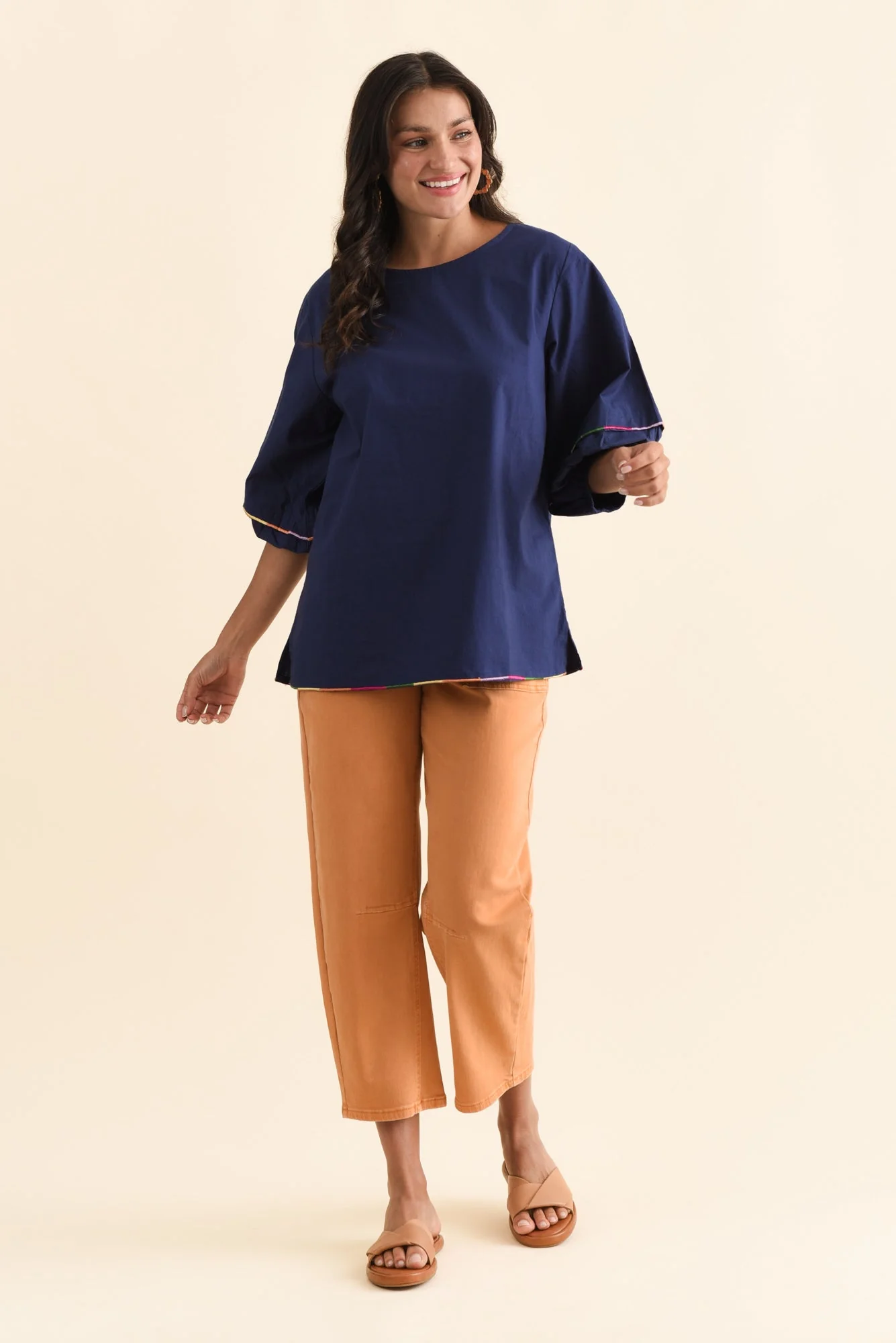 Jada Navy Cotton Puff Sleeve Top - Image 2