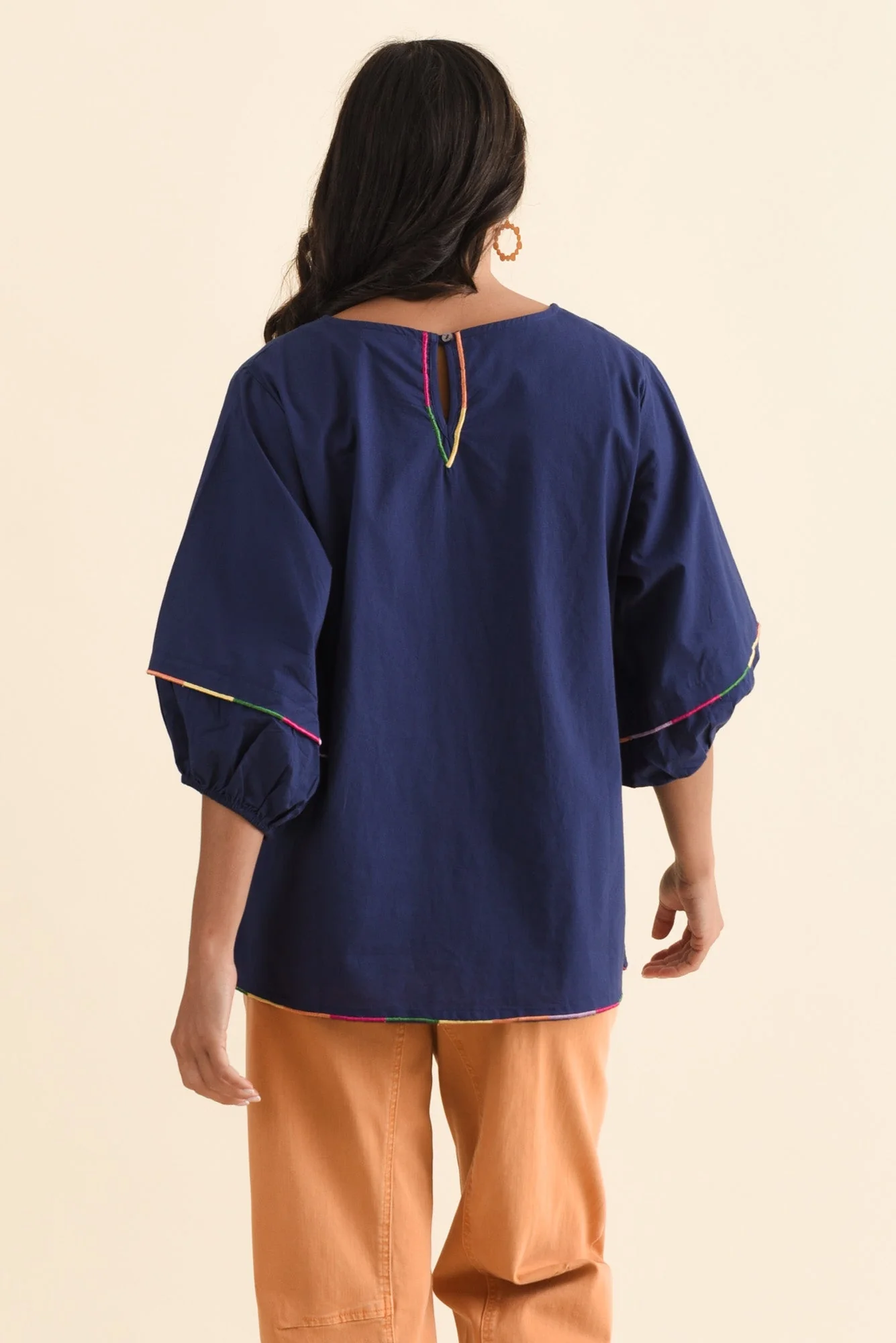 Jada Navy Cotton Puff Sleeve Top - Image 4