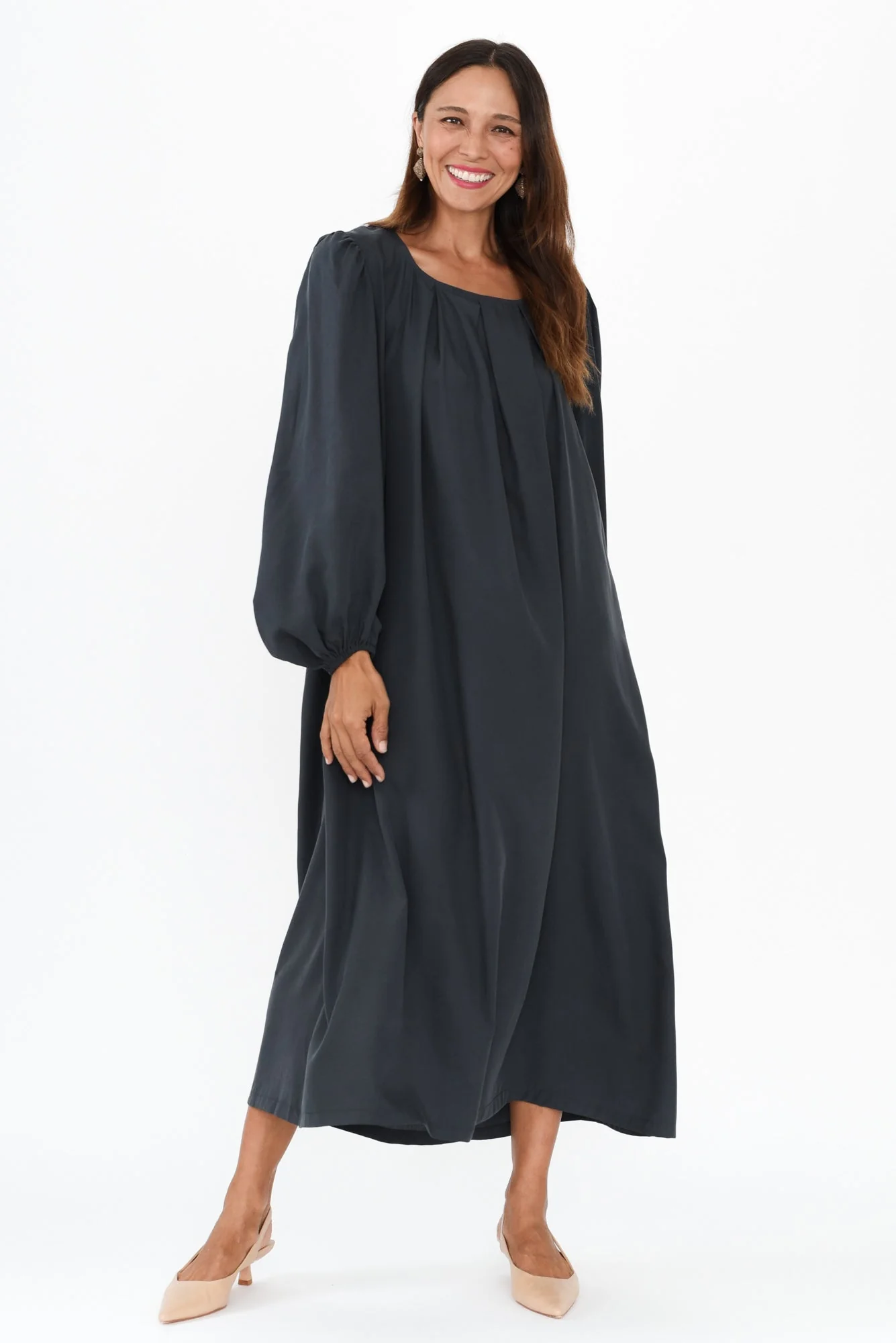 Jade Navy Puff Sleeve Dress - Image 3