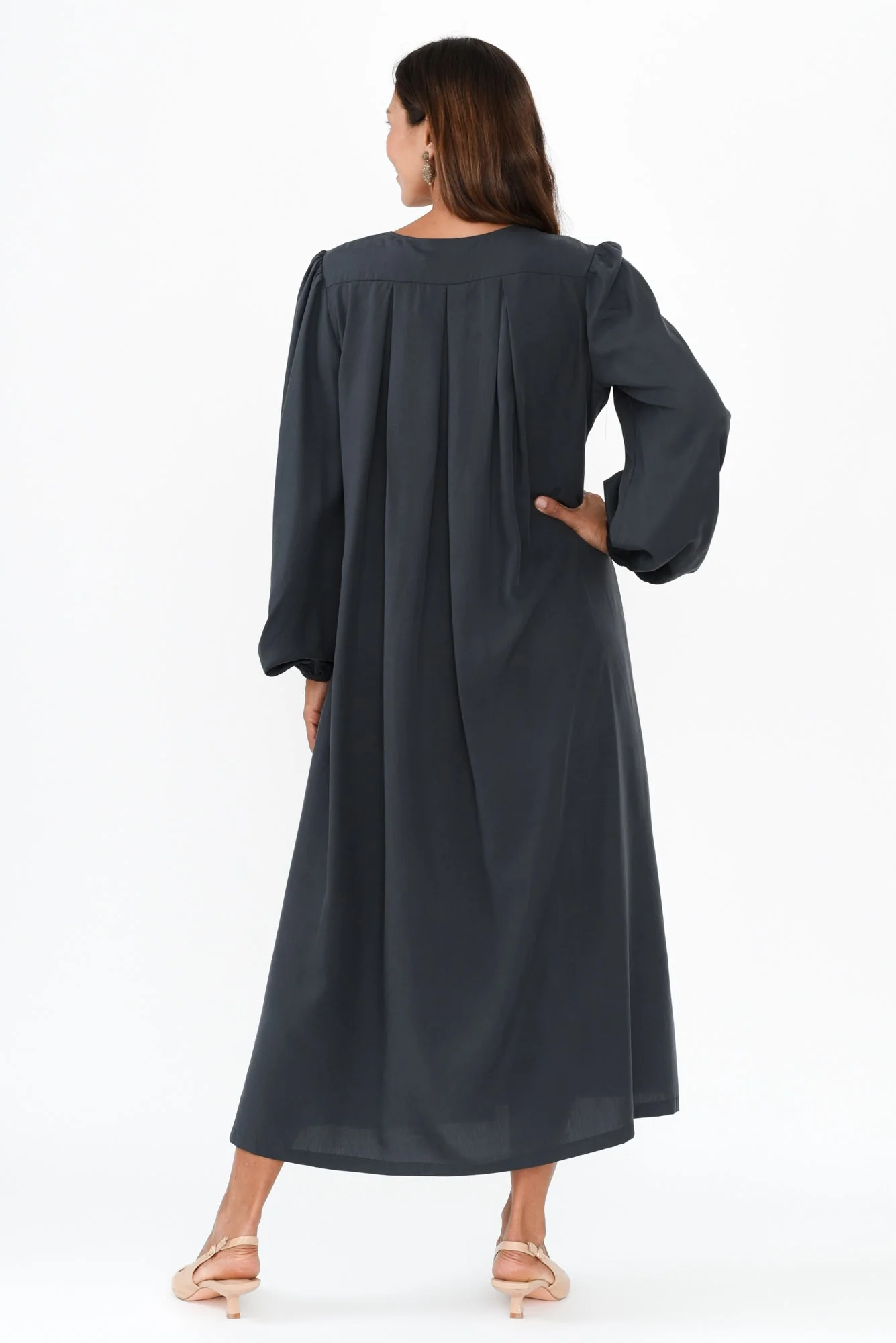 Jade Navy Puff Sleeve Dress - Image 5