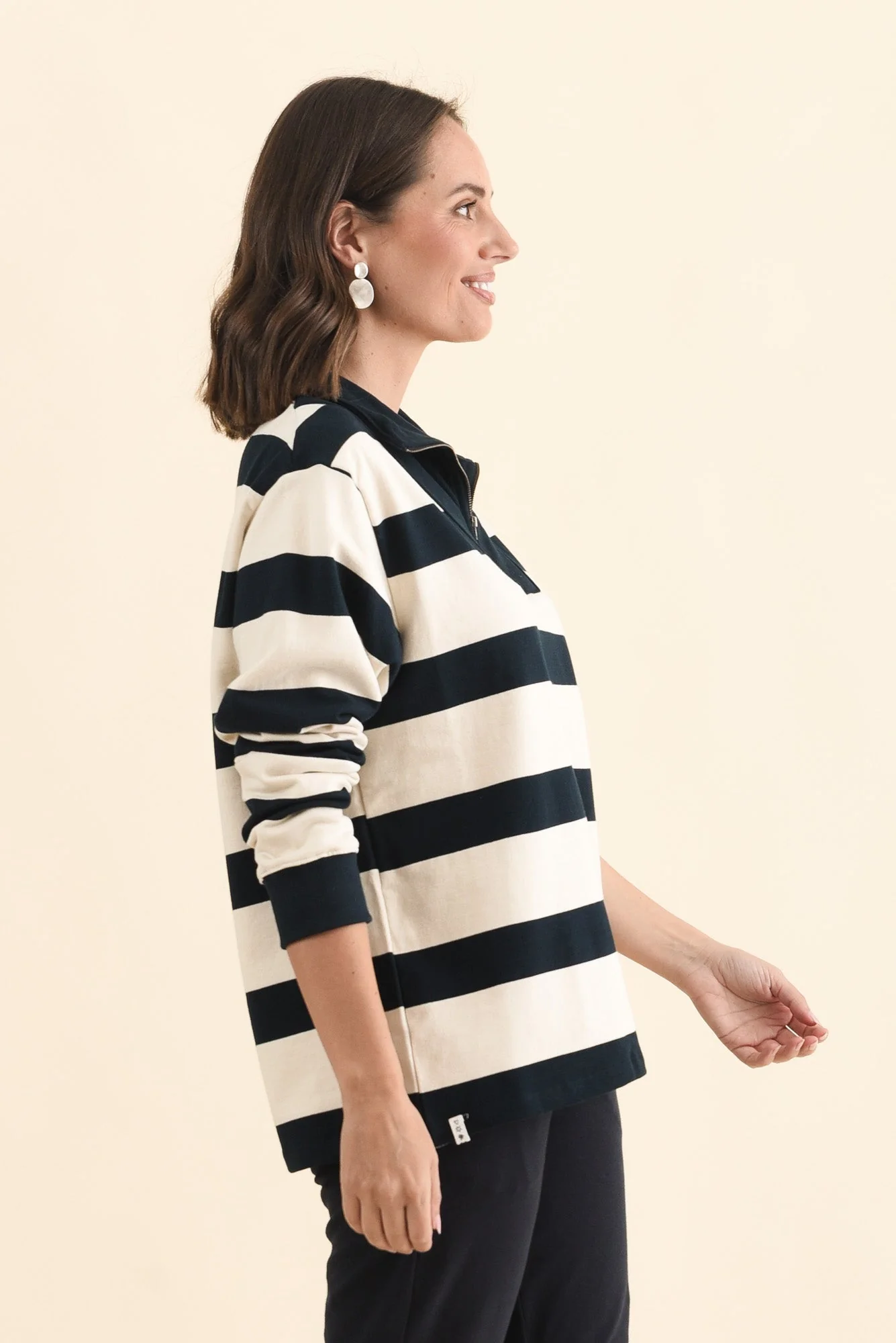 Jade Navy Stripe Cotton Half Zip Sweatshirt - Image 3