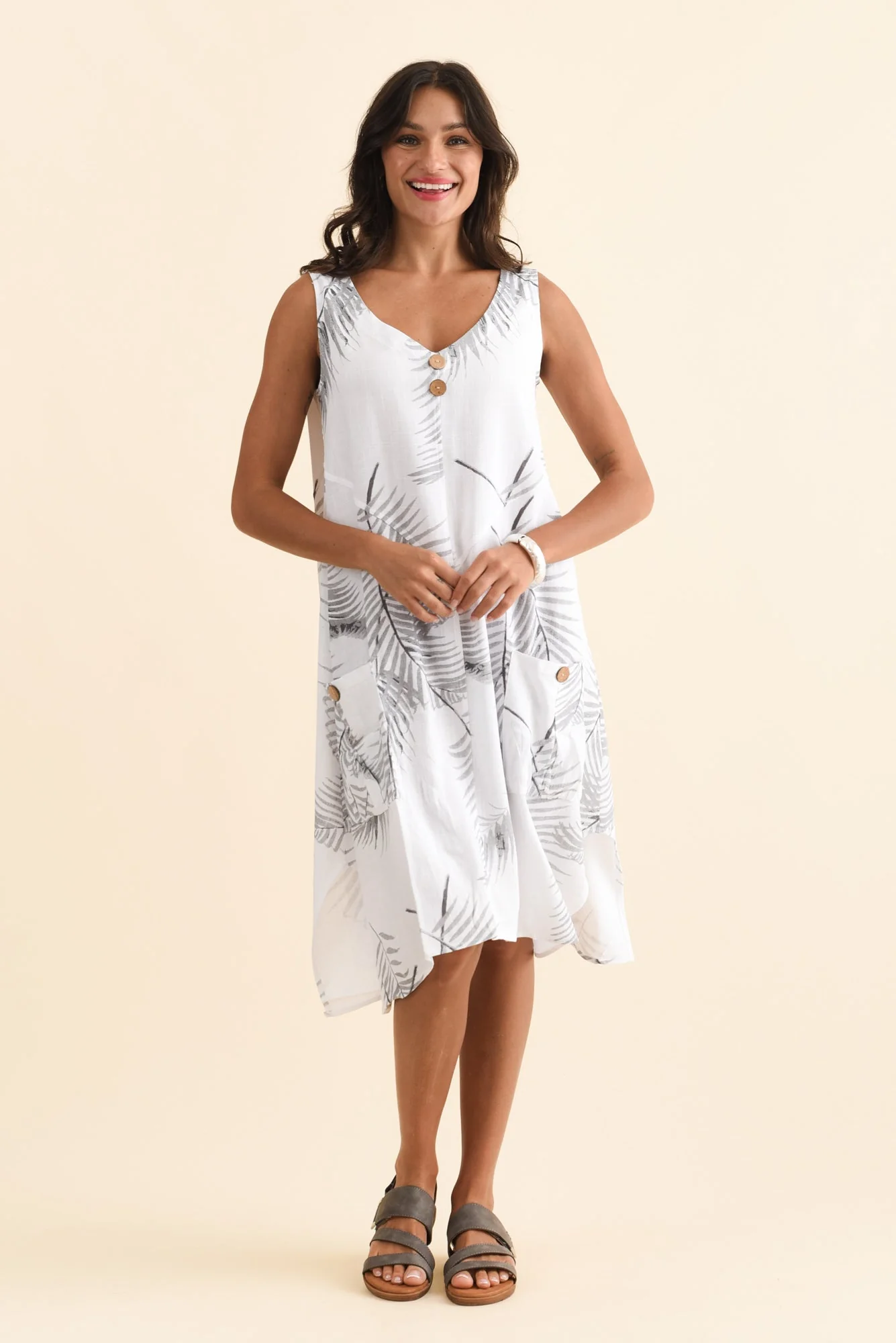 Jakine White Fern Linen Cotton Dress - Image 2