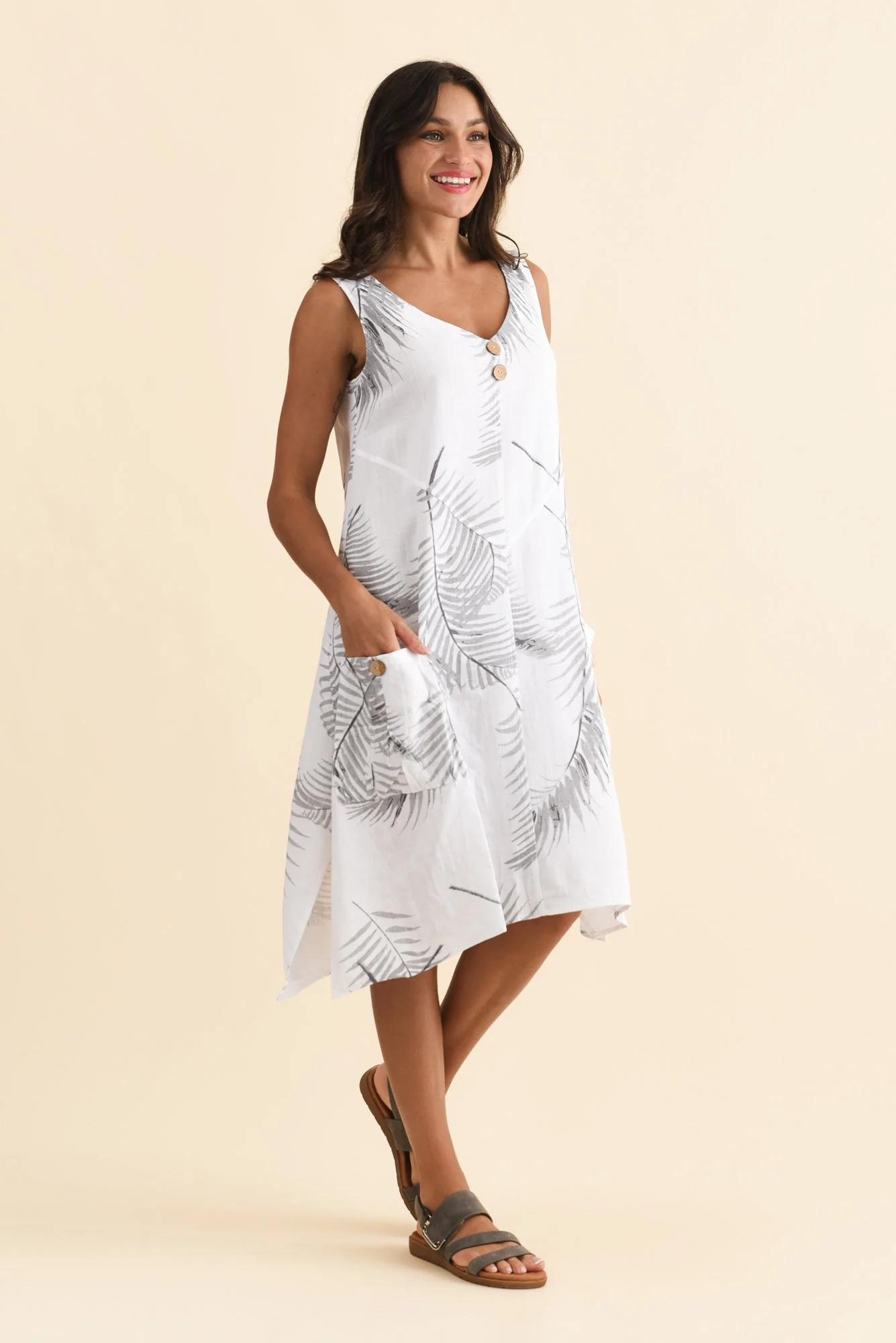 Jakine White Fern Linen Cotton Dress - Image 3