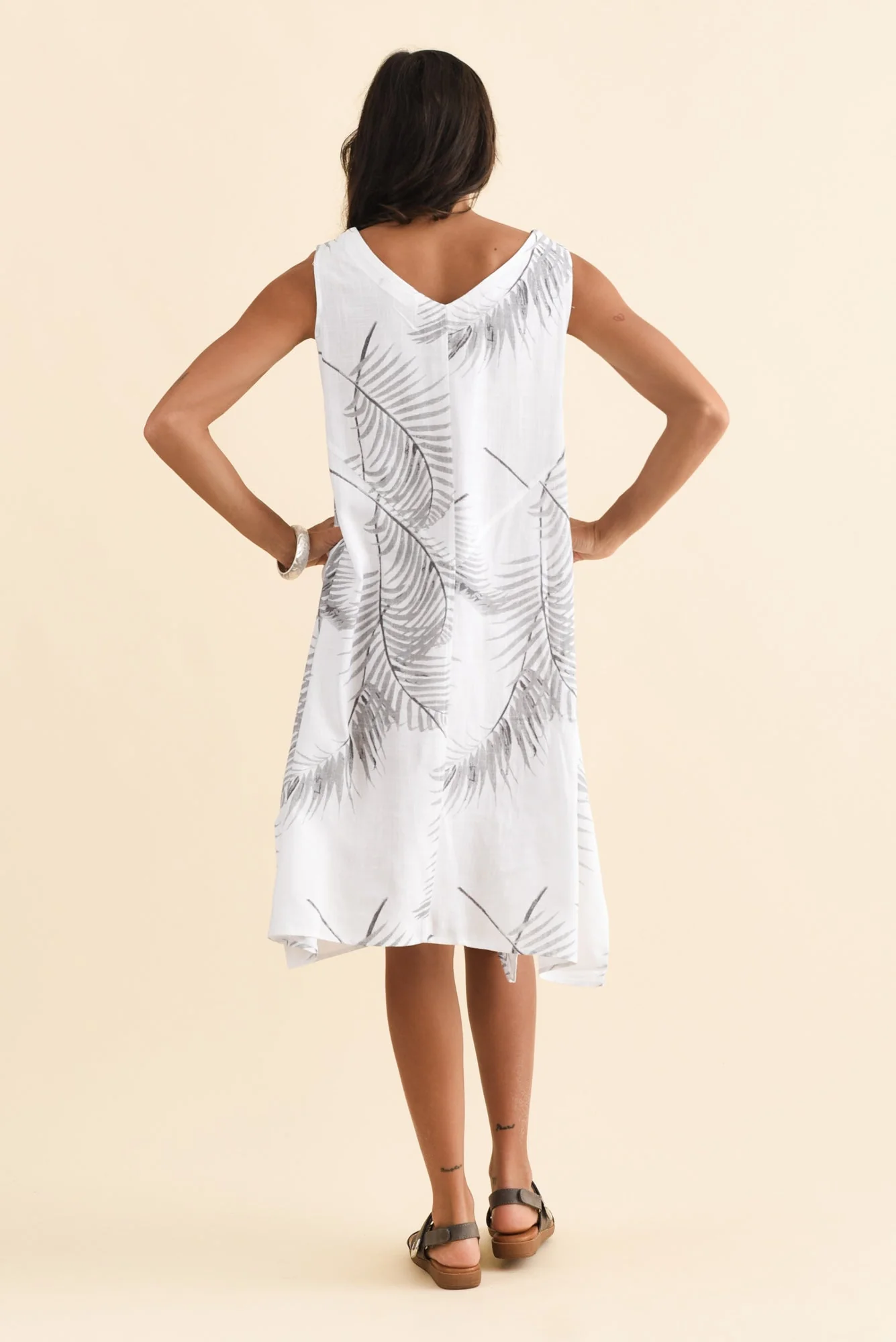 Jakine White Fern Linen Cotton Dress - Image 4