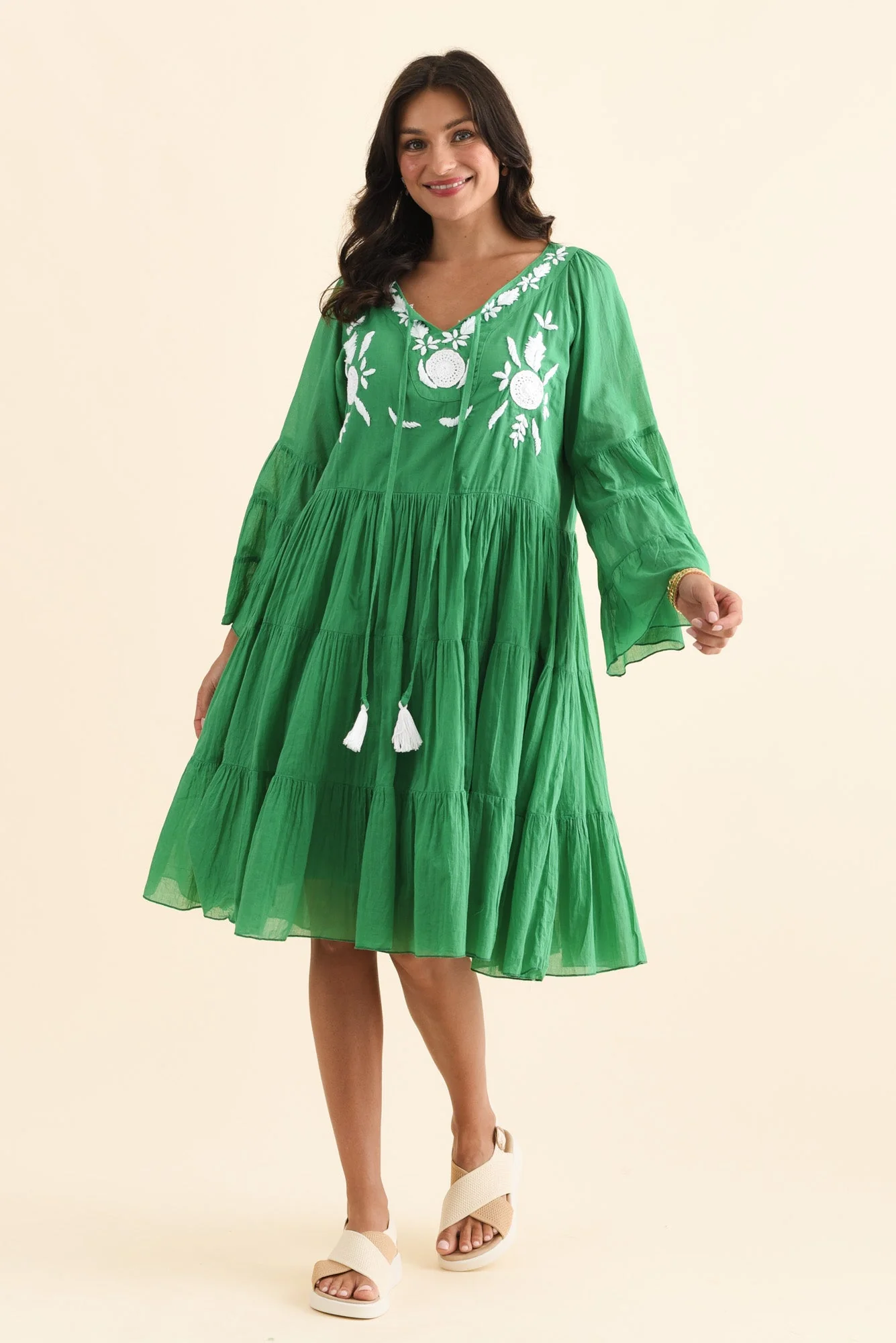 Jamaica Green Cotton Embroidered Dress - Image 2