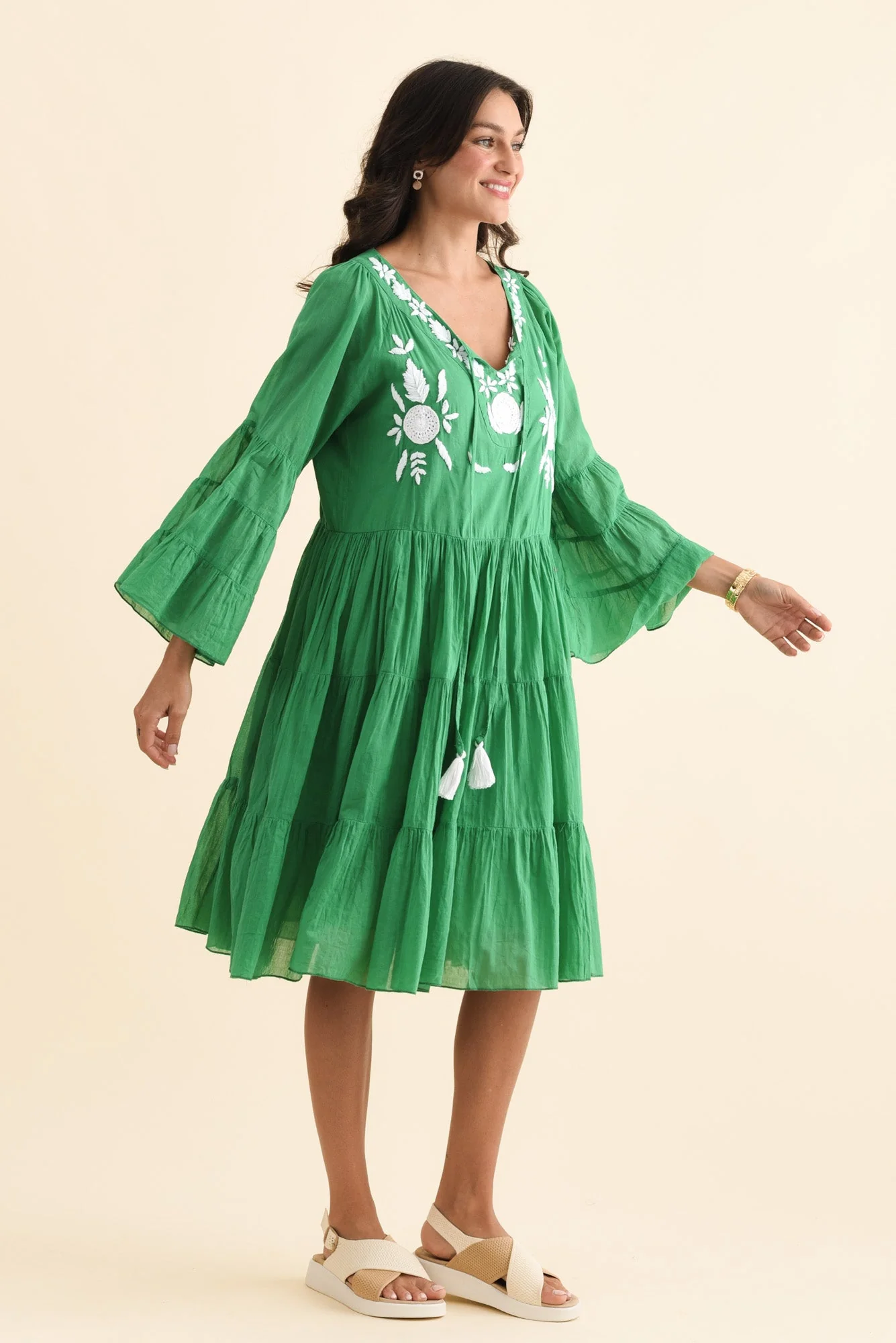 Jamaica Green Cotton Embroidered Dress - Image 4
