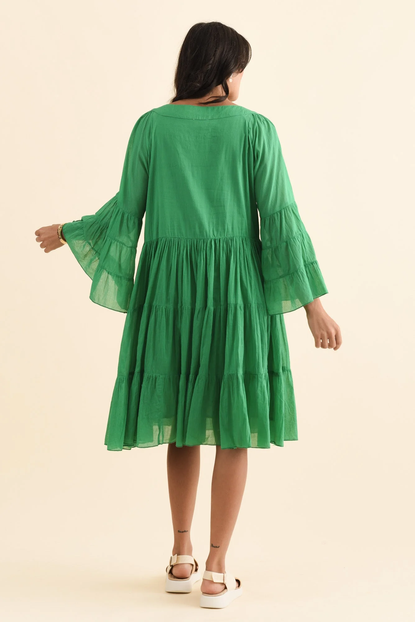 Jamaica Green Cotton Embroidered Dress - Image 5
