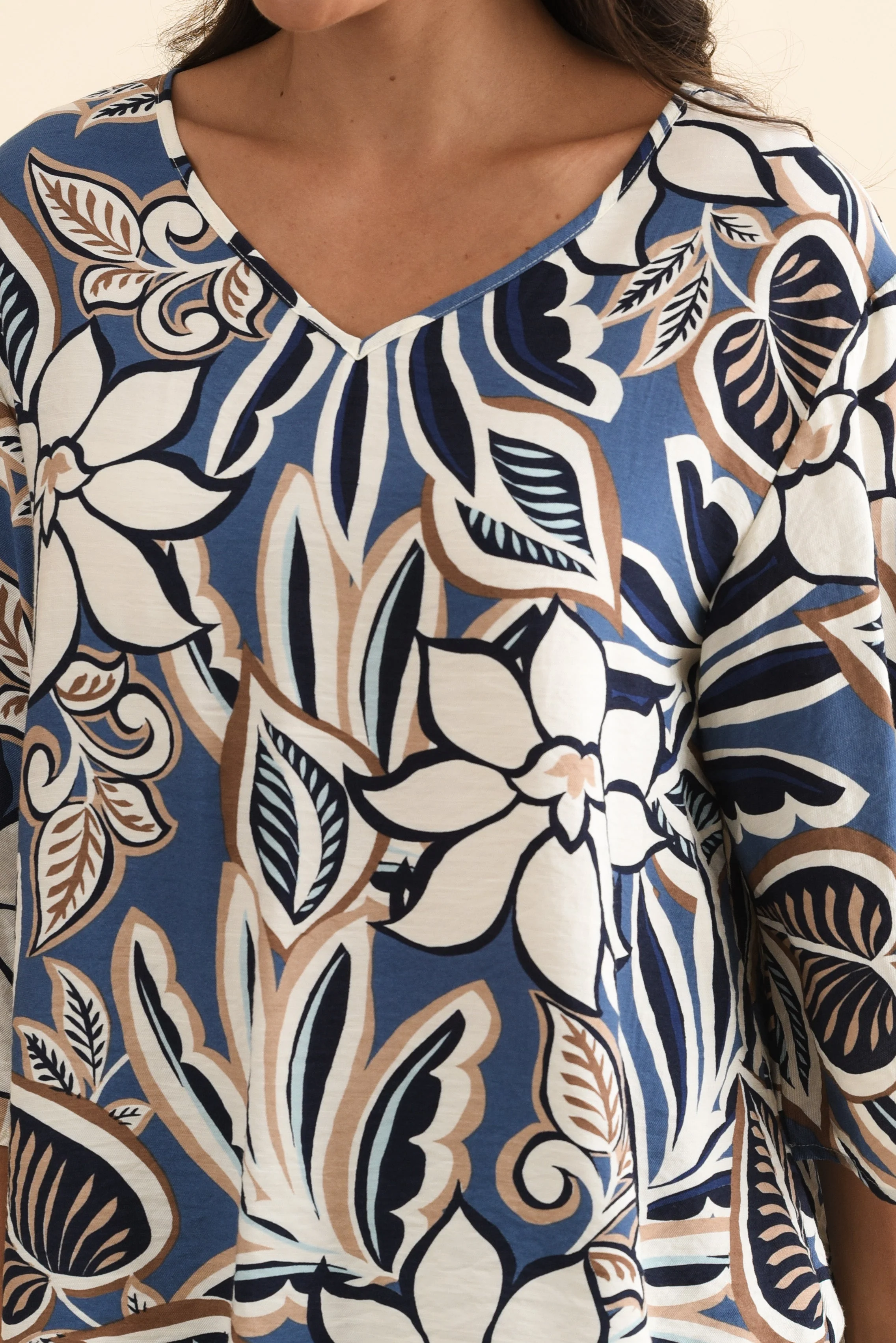 Janelle Blue Abstract V Neck Top - Image 5