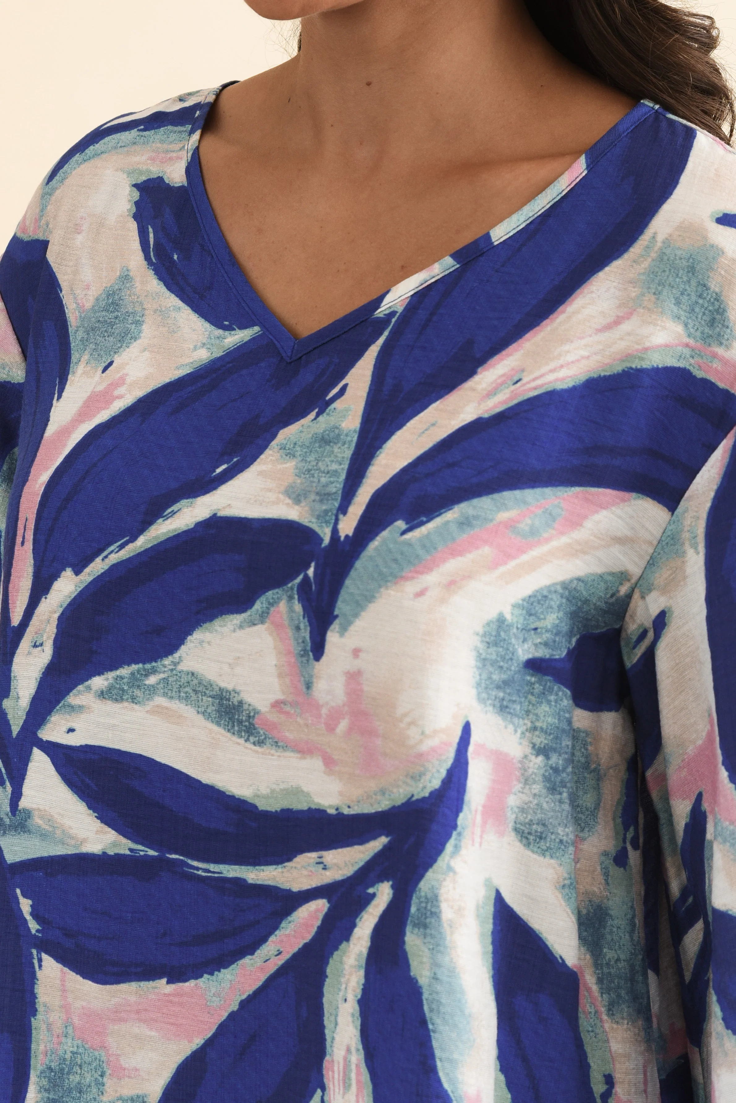 Janelle Blue Leaf V Neck Top - Image 5
