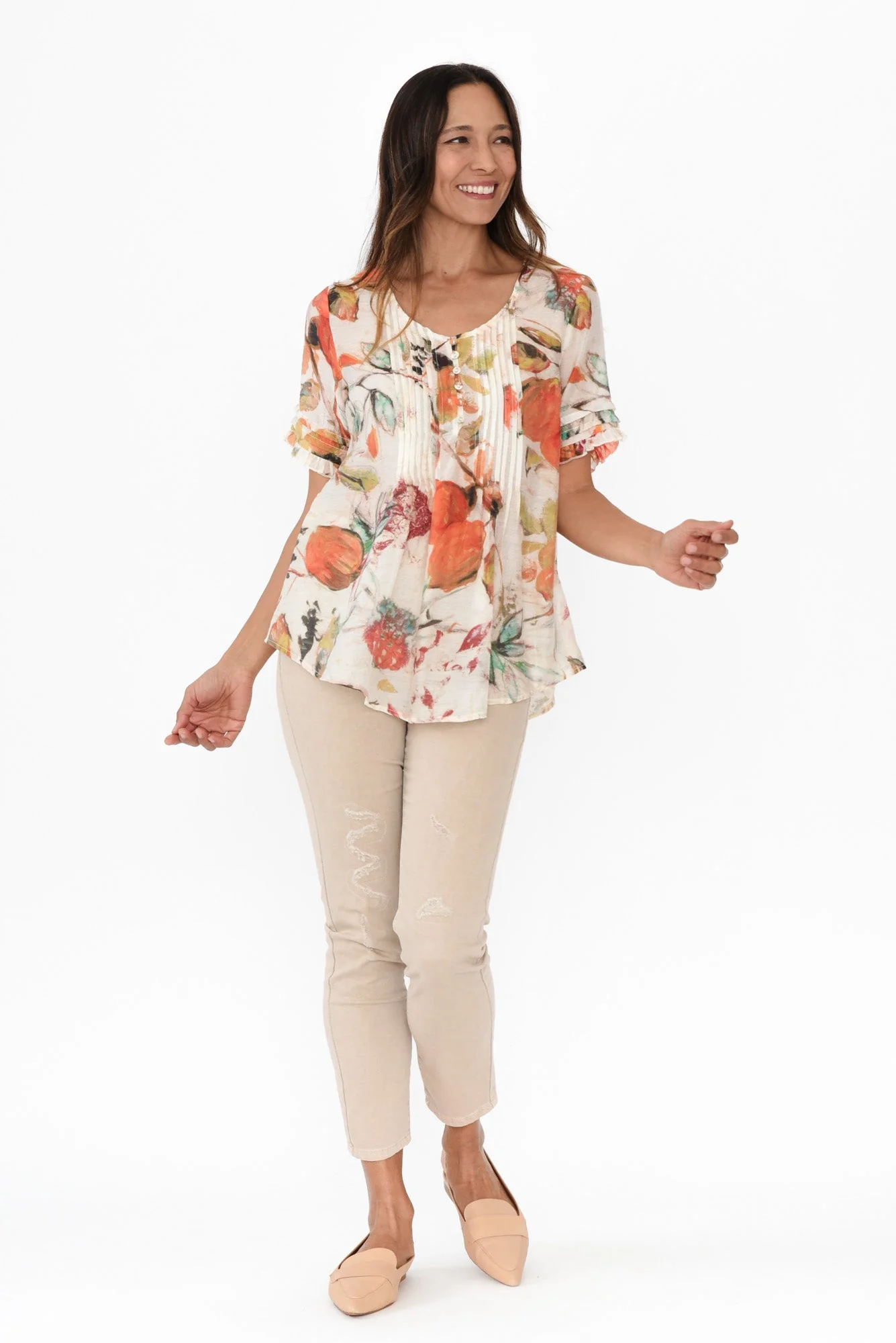 Janelle Orange Harvest Flutter Sleeve Top - Image 2