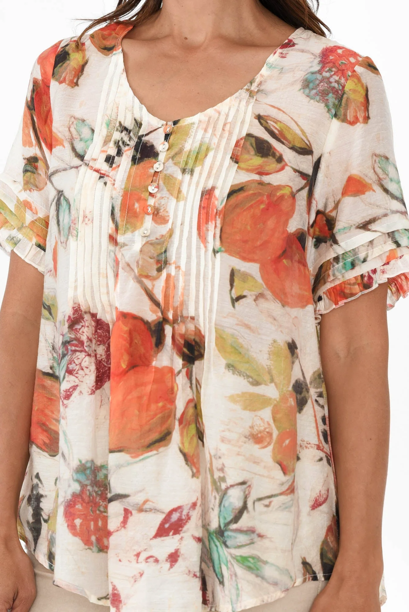 Janelle Orange Harvest Flutter Sleeve Top - Image 5