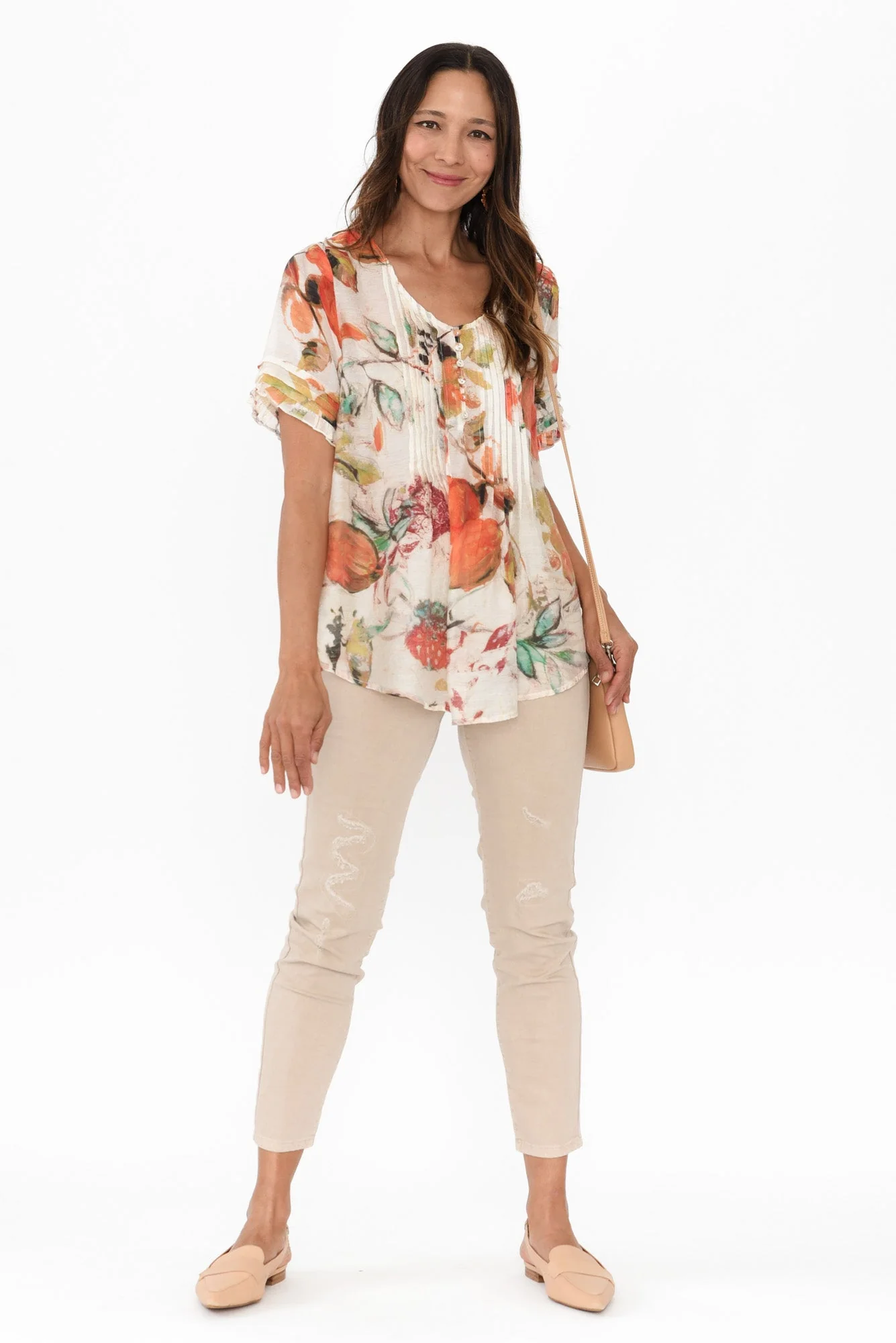 Janelle Orange Harvest Flutter Sleeve Top - Image 6