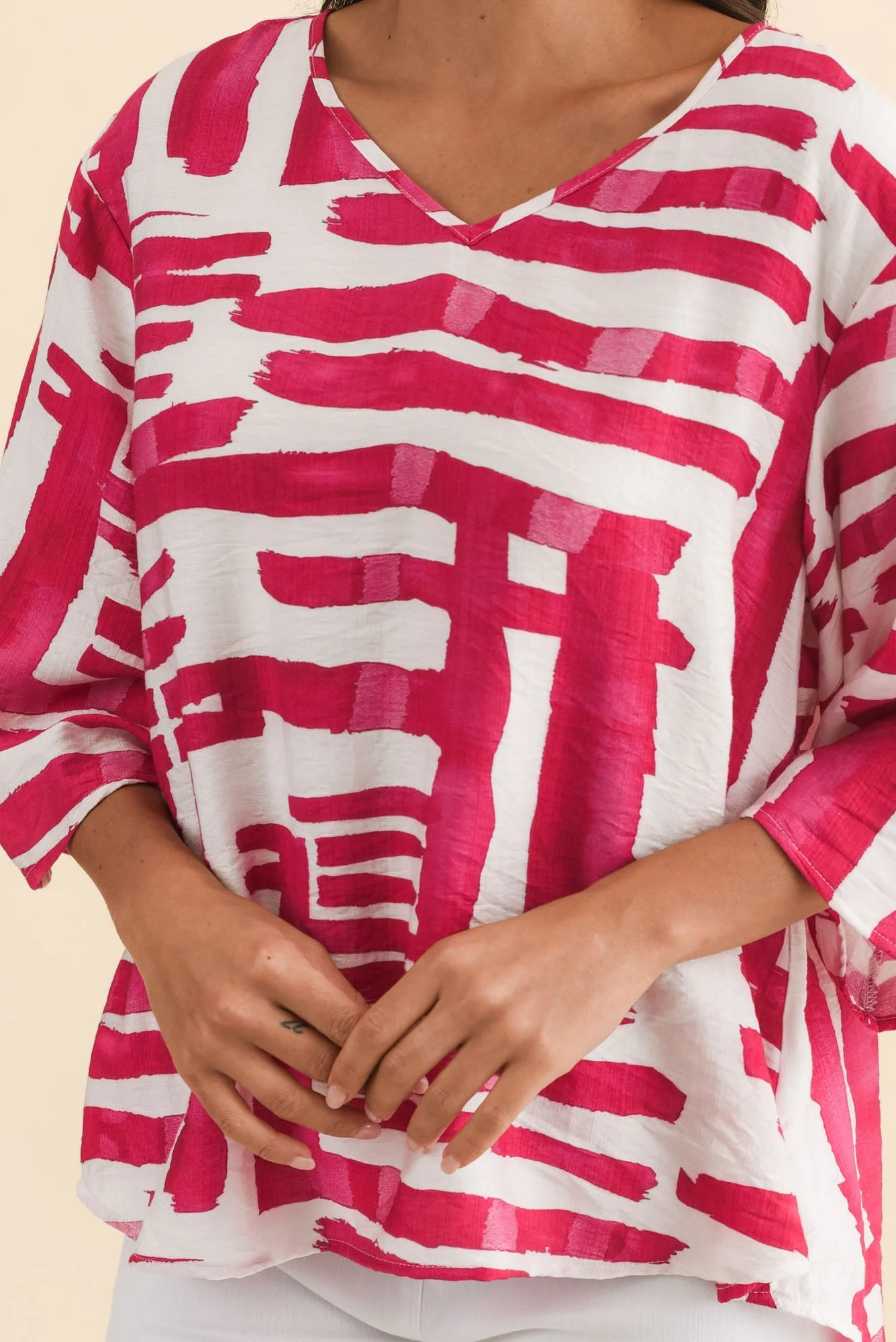Janelle Pink Geo V Neck Top - Image 5