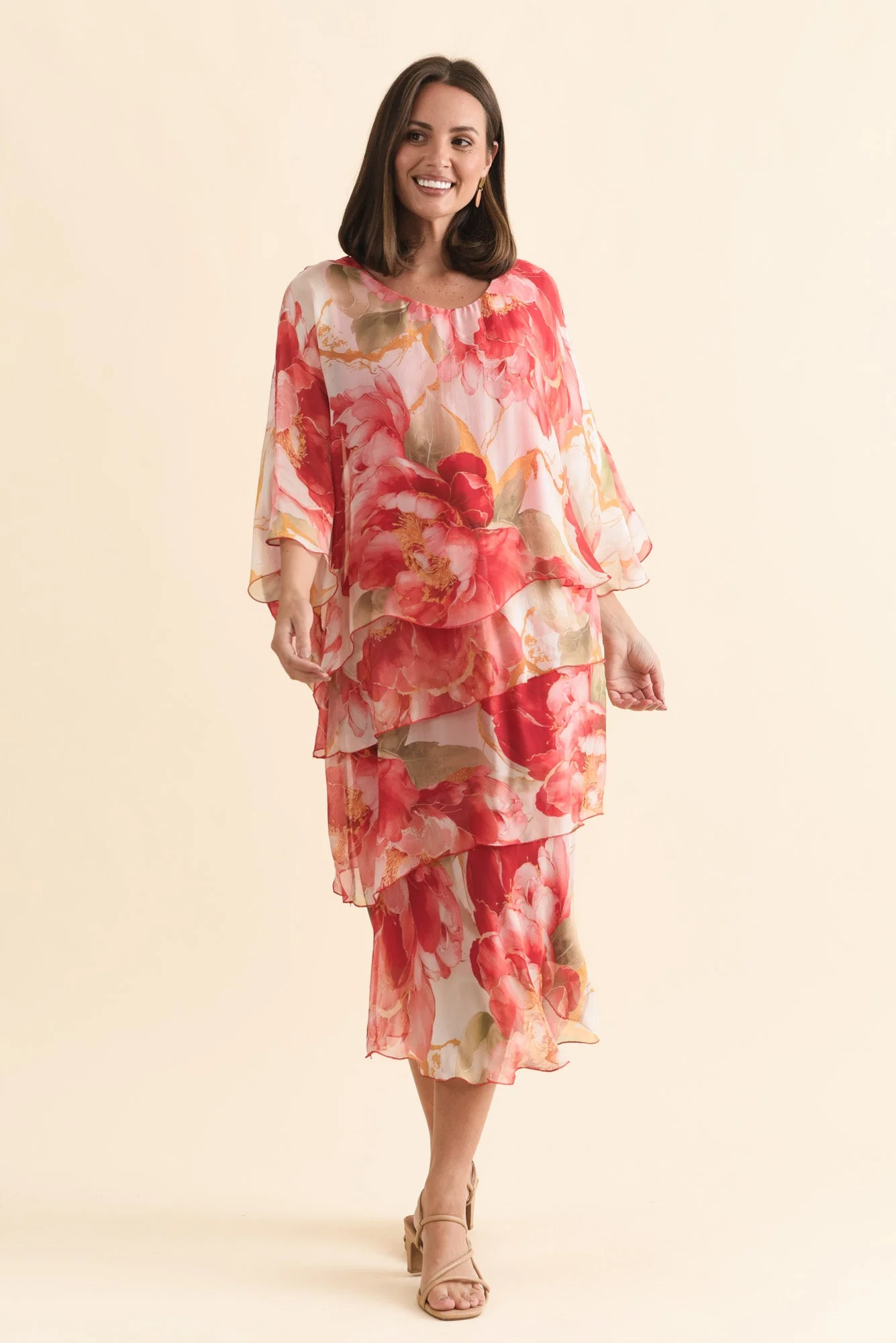 Jasmine Red Floral Silk Layer Dress - Image 2