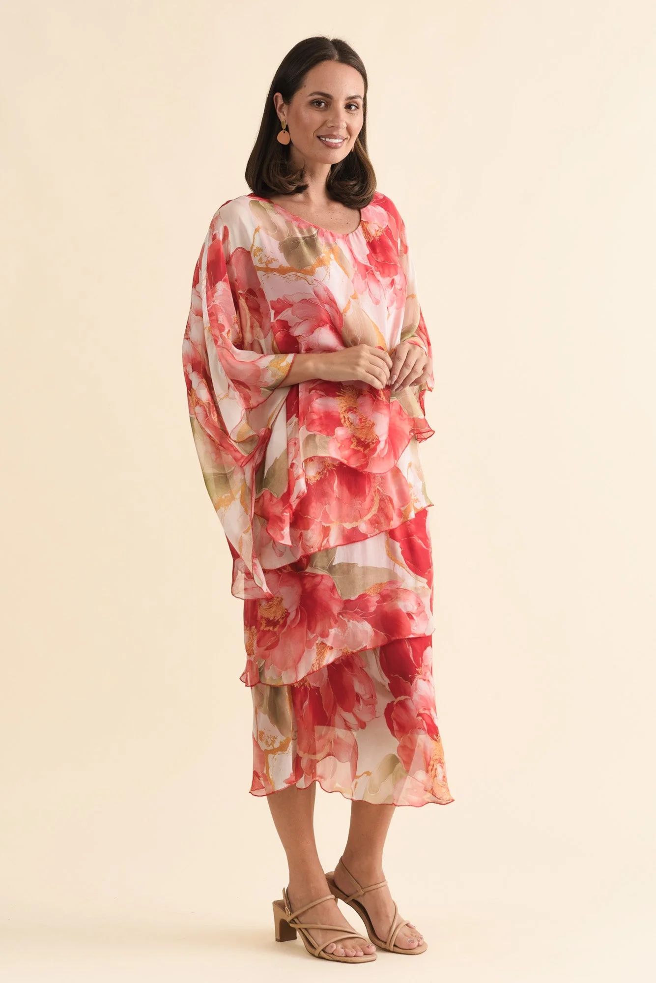 Jasmine Red Floral Silk Layer Dress - Image 3