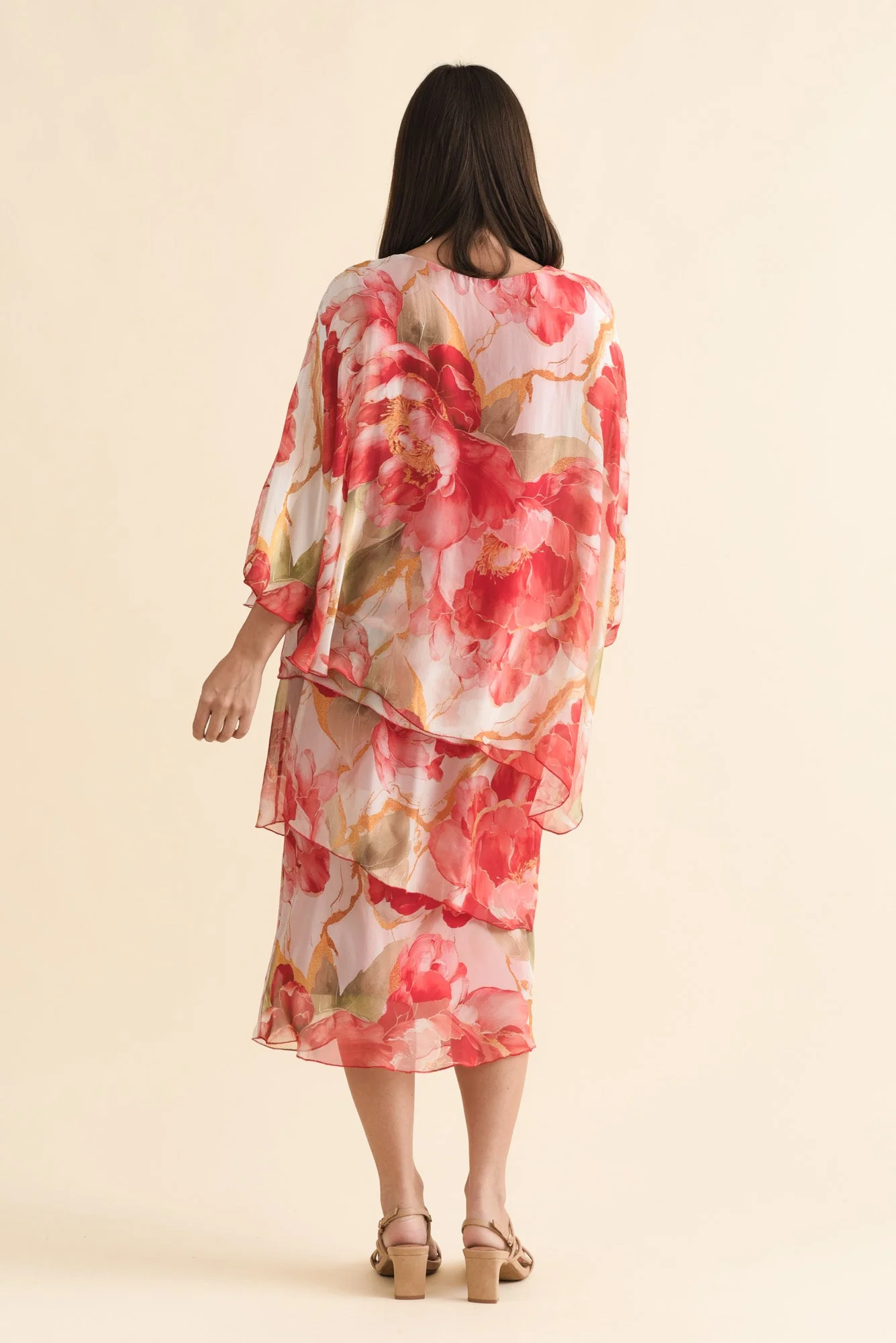 Jasmine Red Floral Silk Layer Dress - Image 4