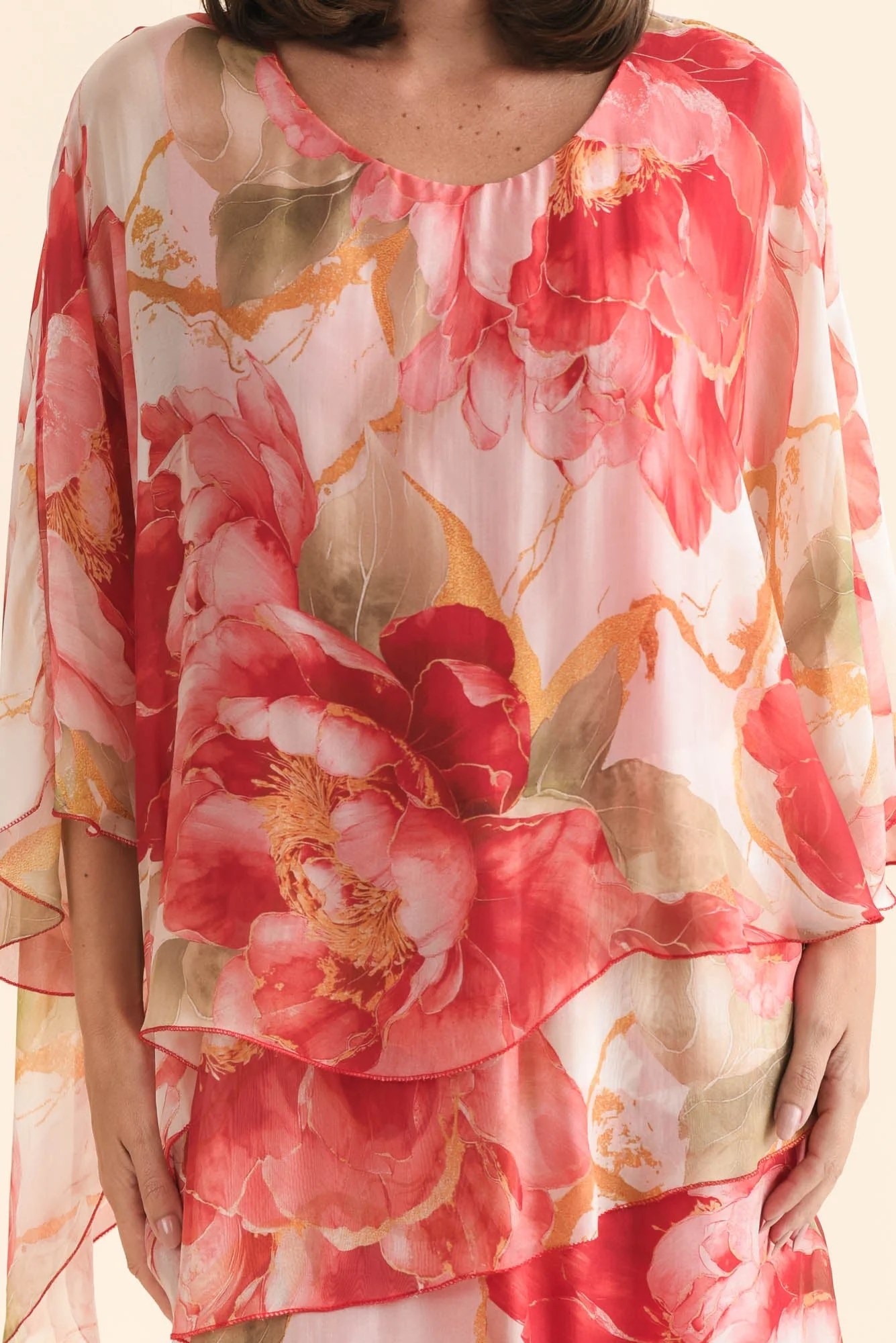 Jasmine Red Floral Silk Layer Dress - Image 5