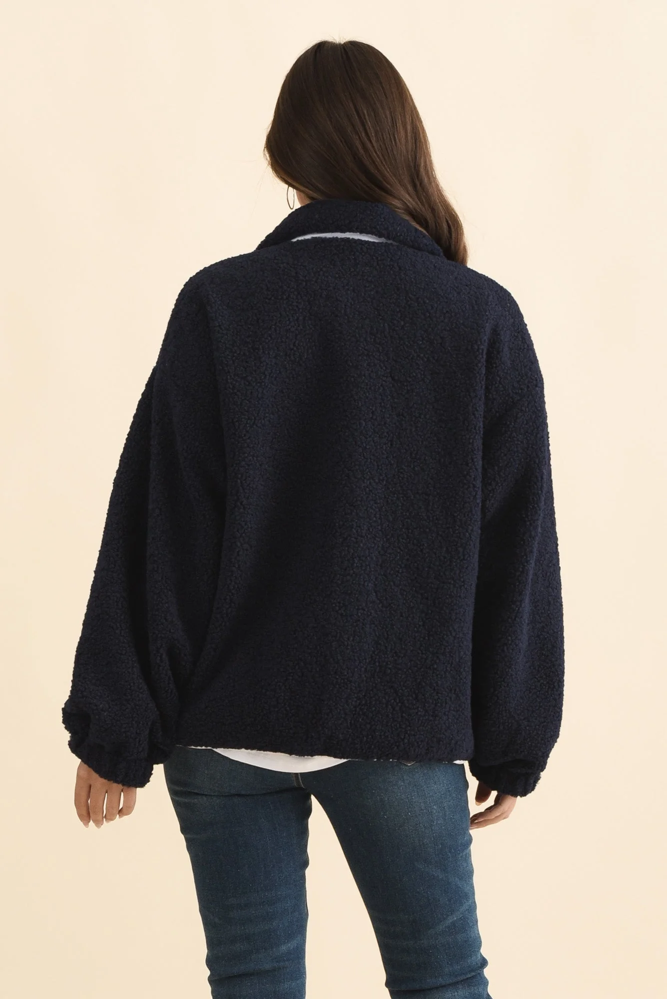 Jayne Navy Contrast Fleece Jacket - Image 4