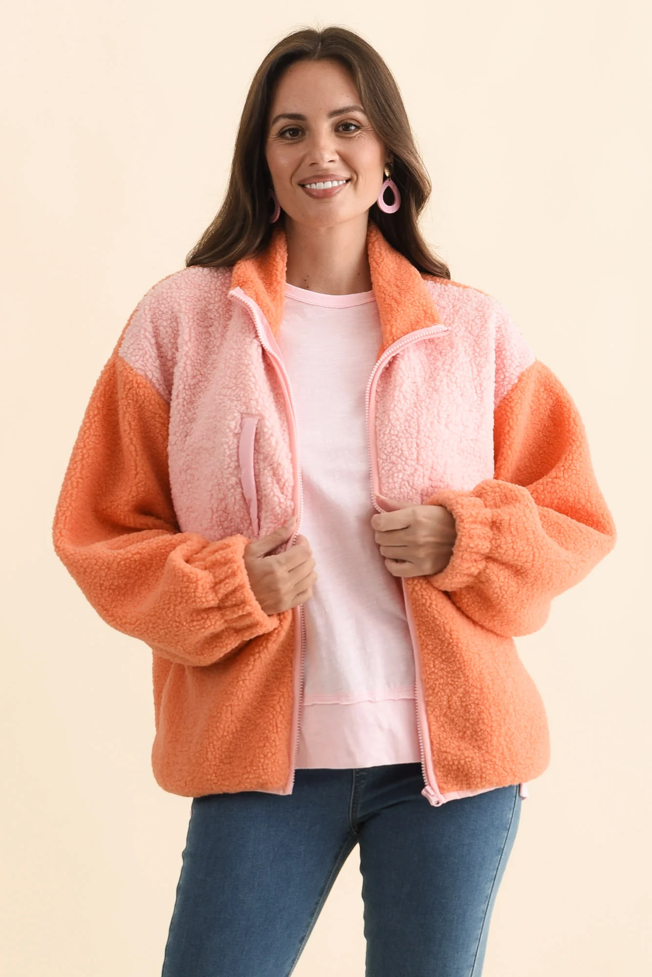 Jayne Orange Contrast Fleece Jacket - Image 2