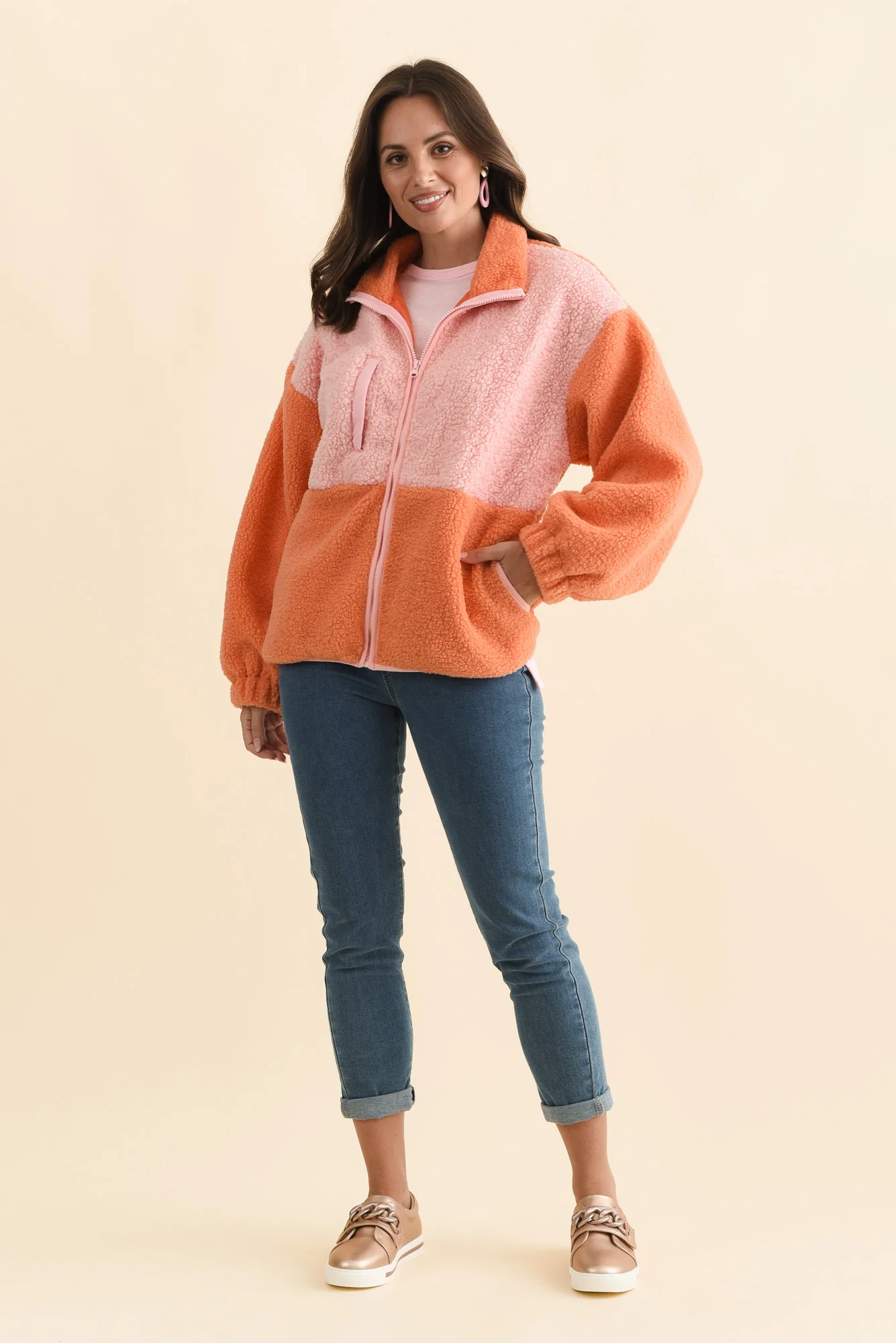 Jayne Orange Contrast Fleece Jacket - Image 7