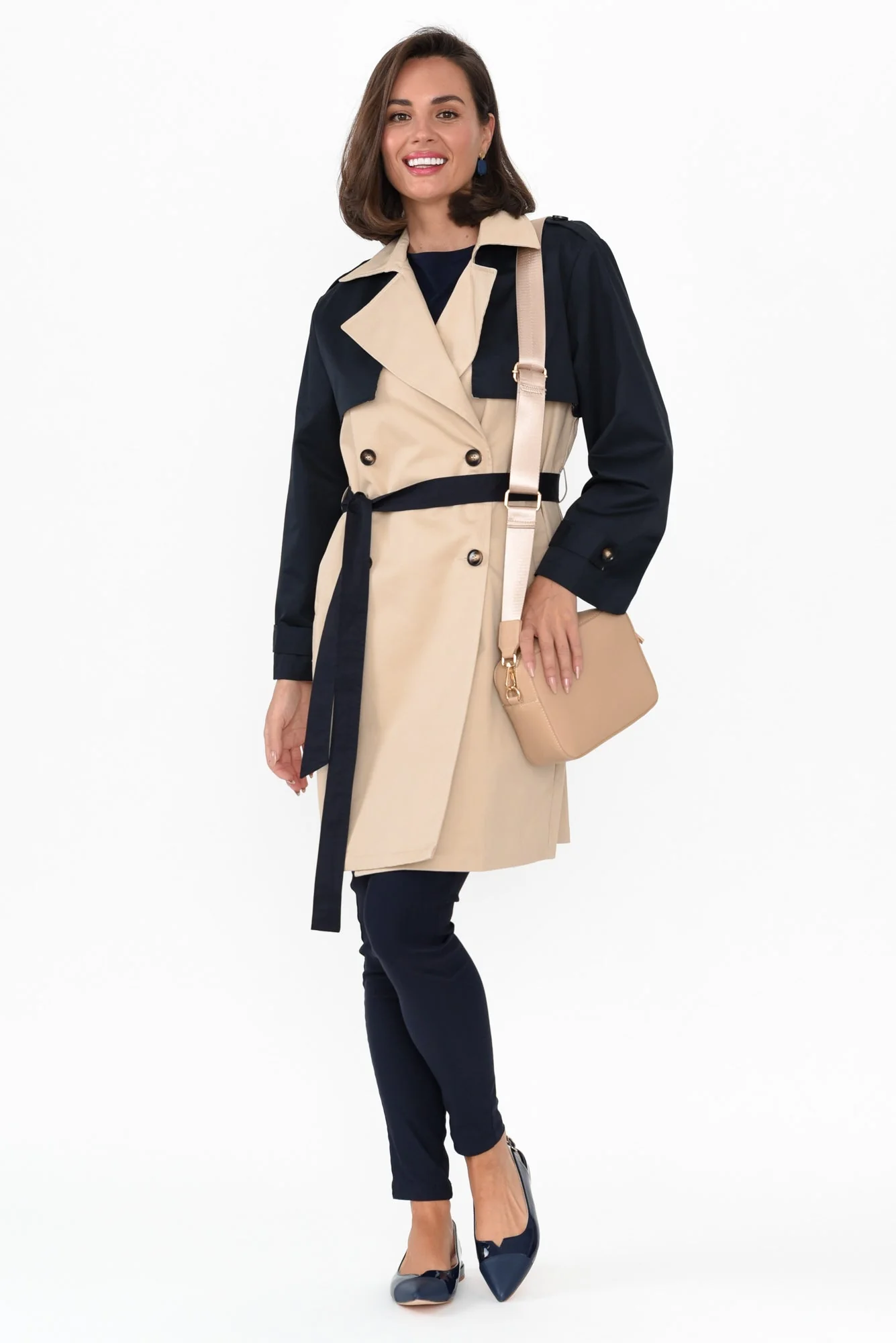 Jeana Beige Two Tone Trench Coat - Image 3