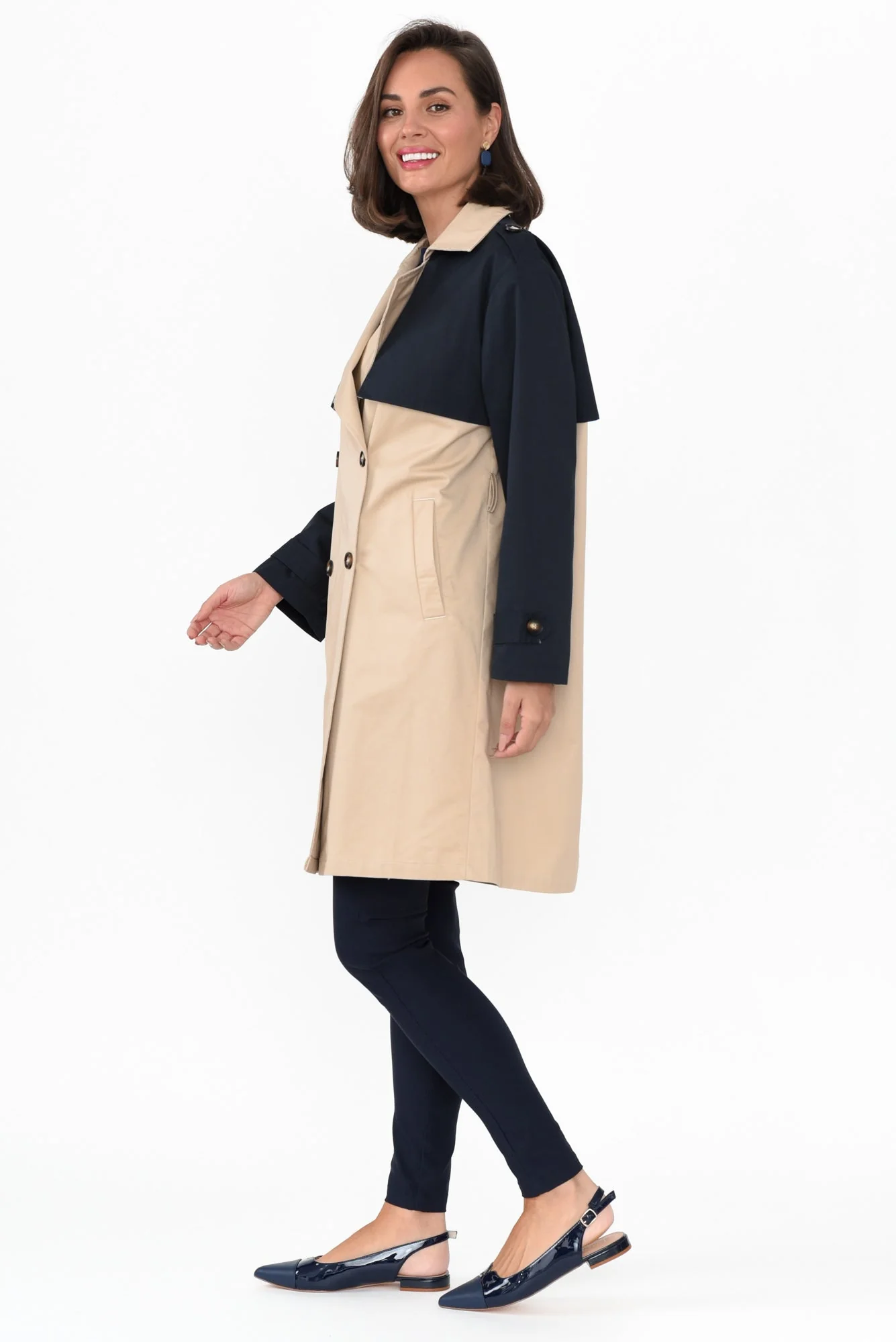 Jeana Beige Two Tone Trench Coat - Image 4