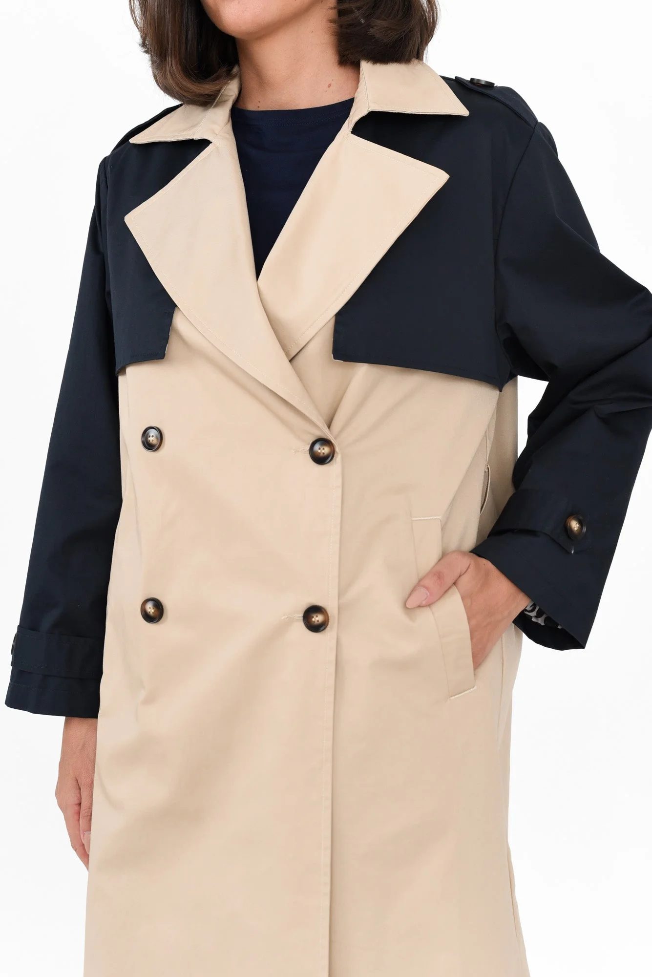 Jeana Beige Two Tone Trench Coat - Image 6