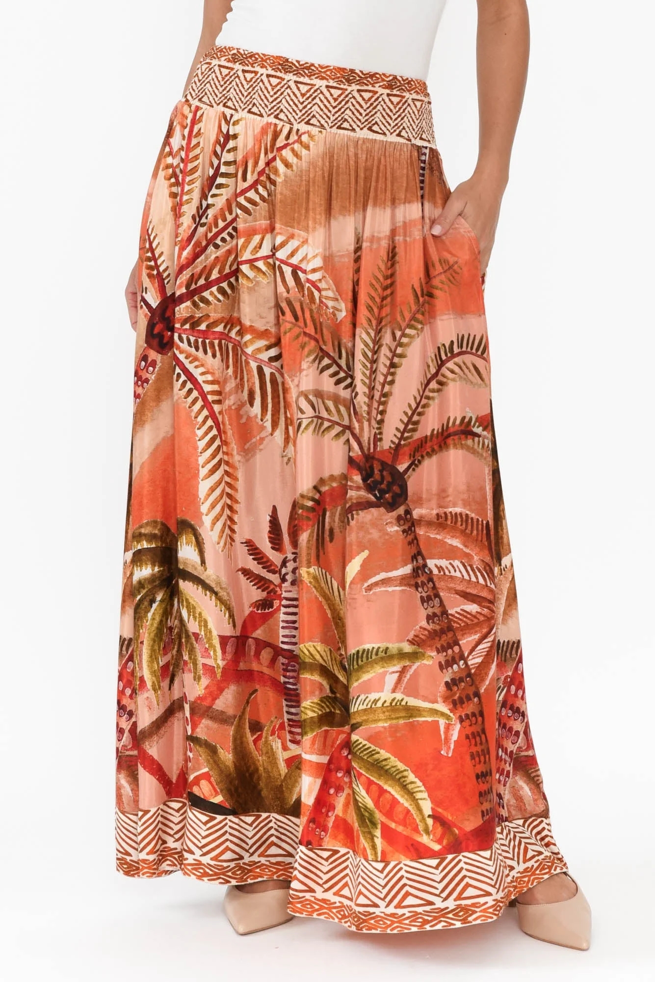 Jeannie Orange Palm Maxi Skirt - Image 5
