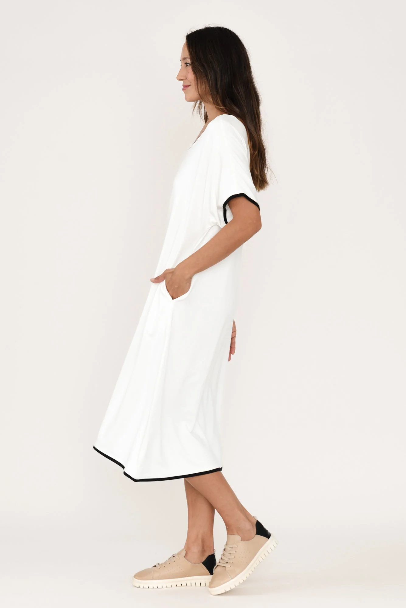 Jemima White Contrast V Neck Dress - Image 4
