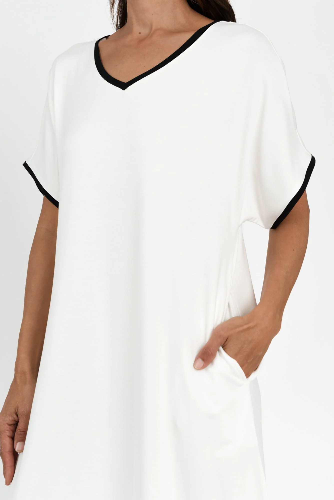 Jemima White Contrast V Neck Dress - Image 6
