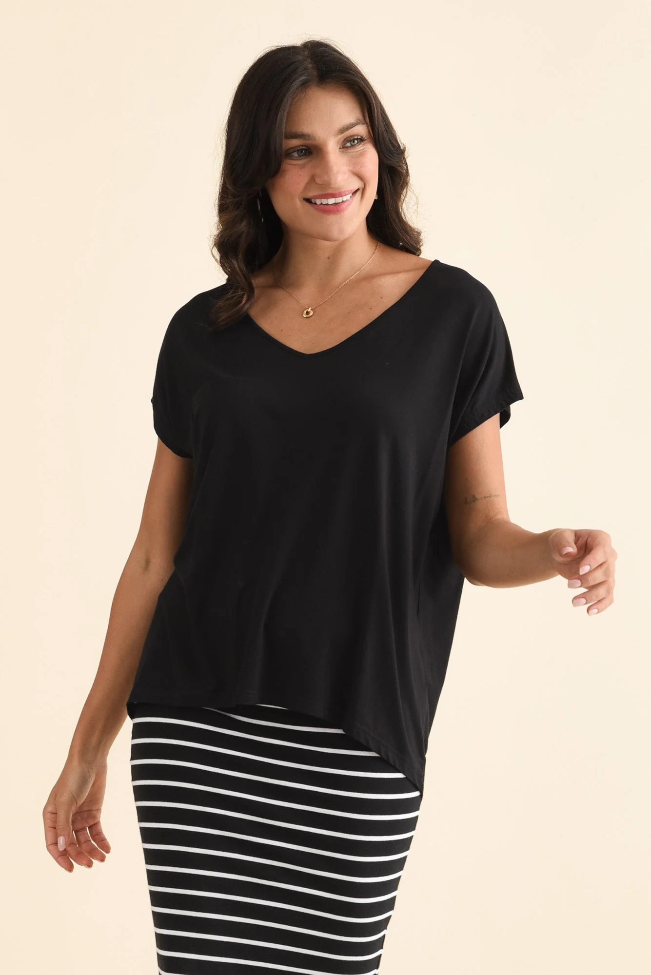 Jenner Black V Neck Tee - Image 2