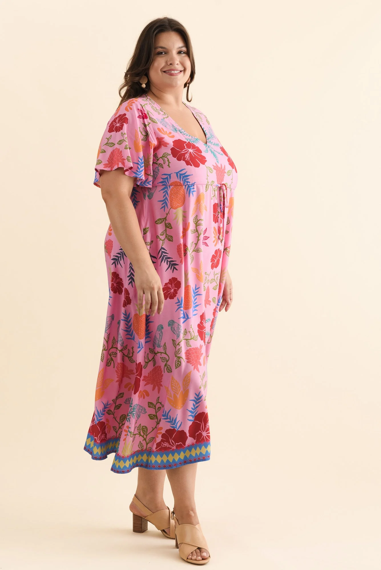 Jennifer Pink Tropical Flutter Sleeve Dress - Image 10