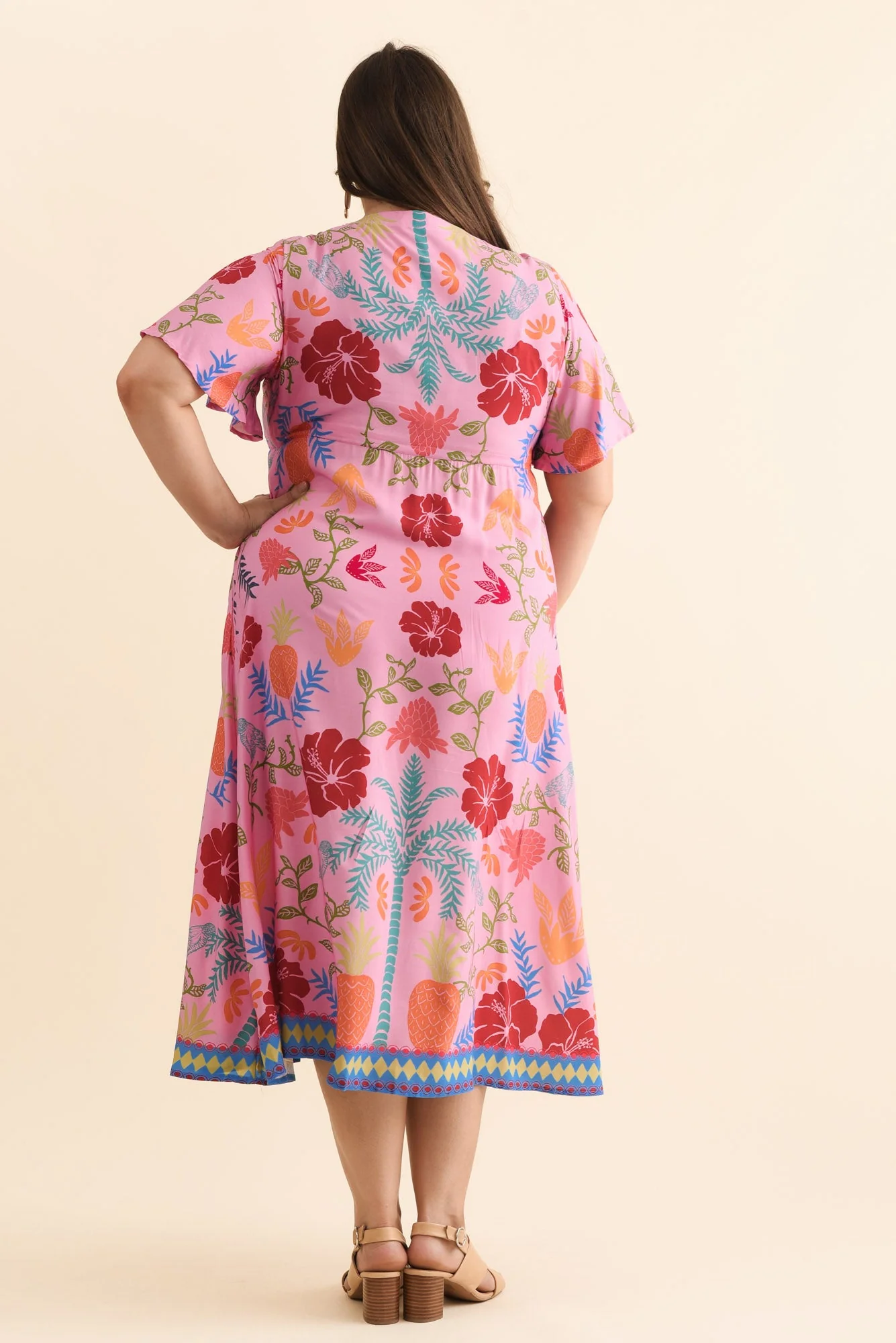Jennifer Pink Tropical Flutter Sleeve Dress - Image 11