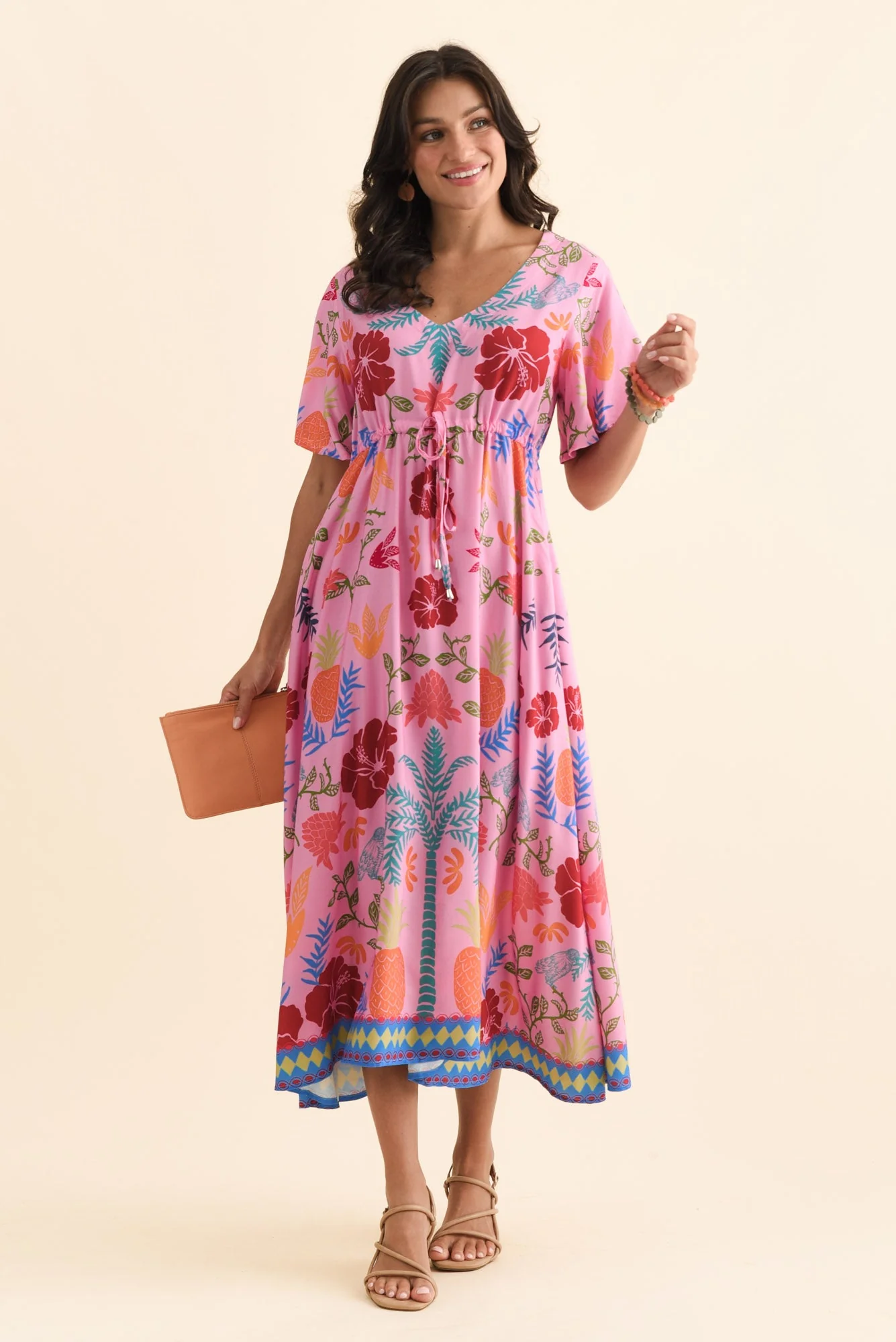 Jennifer Pink Tropical Flutter Sleeve Dress - Image 2